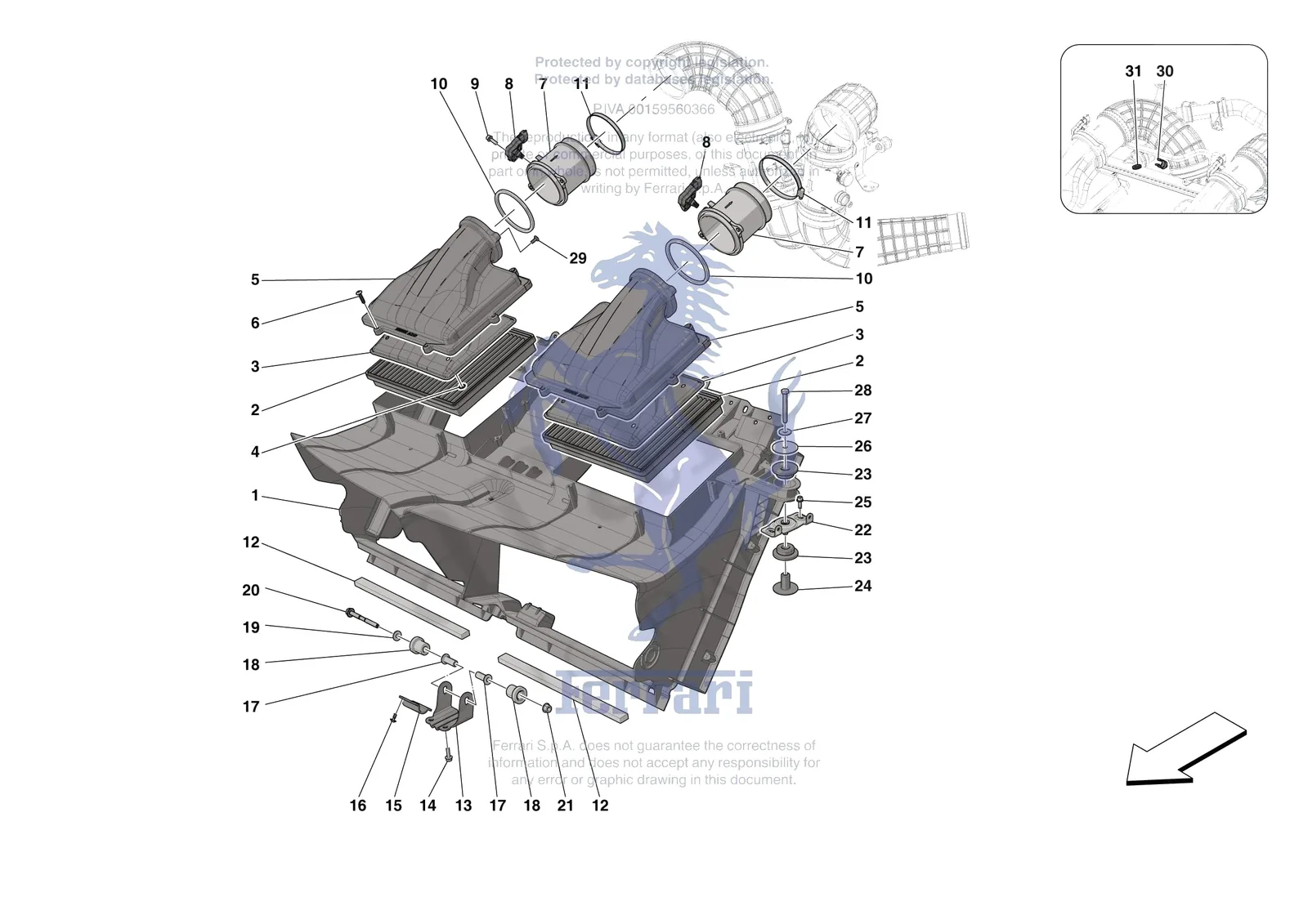 Ferrari Roma Spider [MECHANICAL SYSTEM] - D.04.01 - AIR FILTER AIR INTAKE AND DUCTS exploded diagram