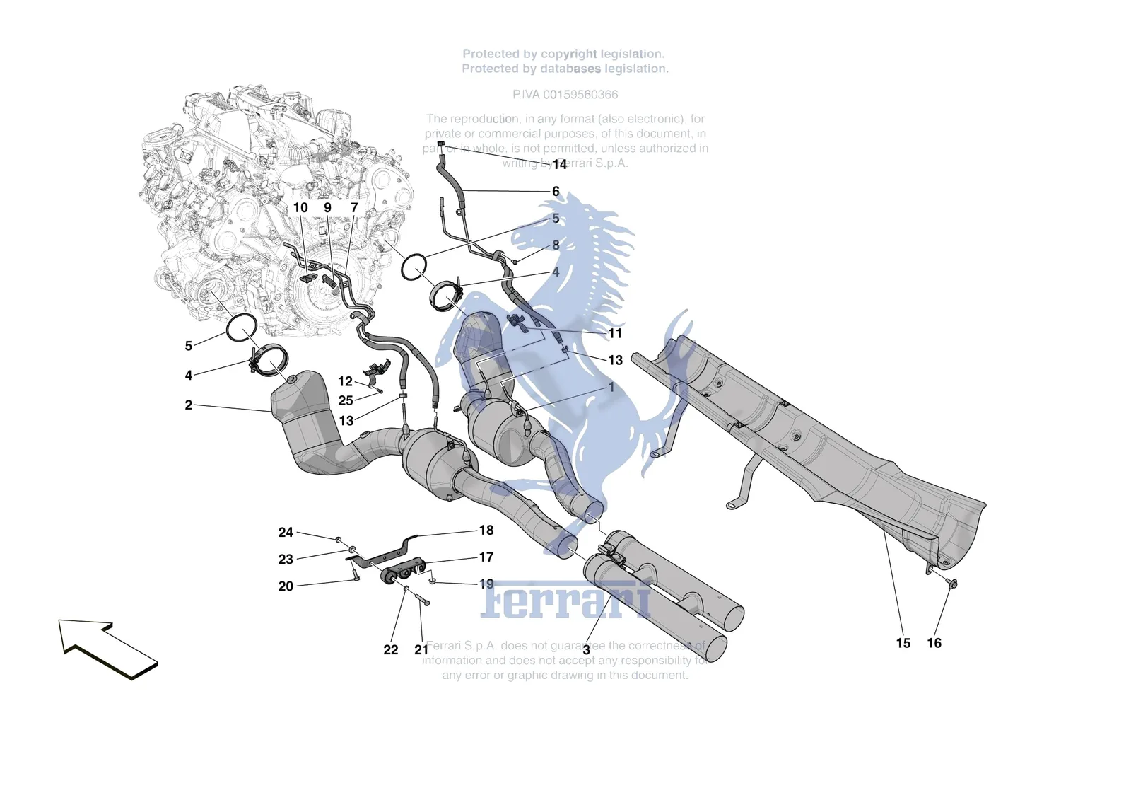 Ferrari Roma Spider [MECHANICAL SYSTEM] - D.08.01 - EXHAUST SYSTEM - FRONT SECTION exploded diagram