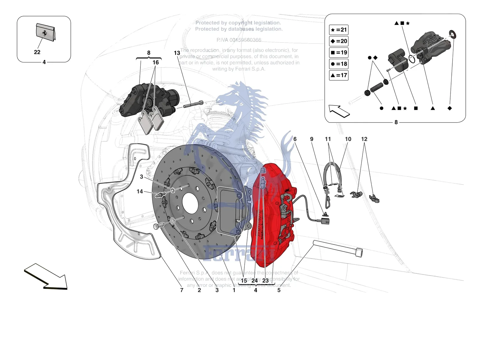 Ferrari Roma Spider [MECHANICAL SYSTEM] - D.27.03 - REAR SUSPENSION - CALIPERS AND DISCS exploded diagram