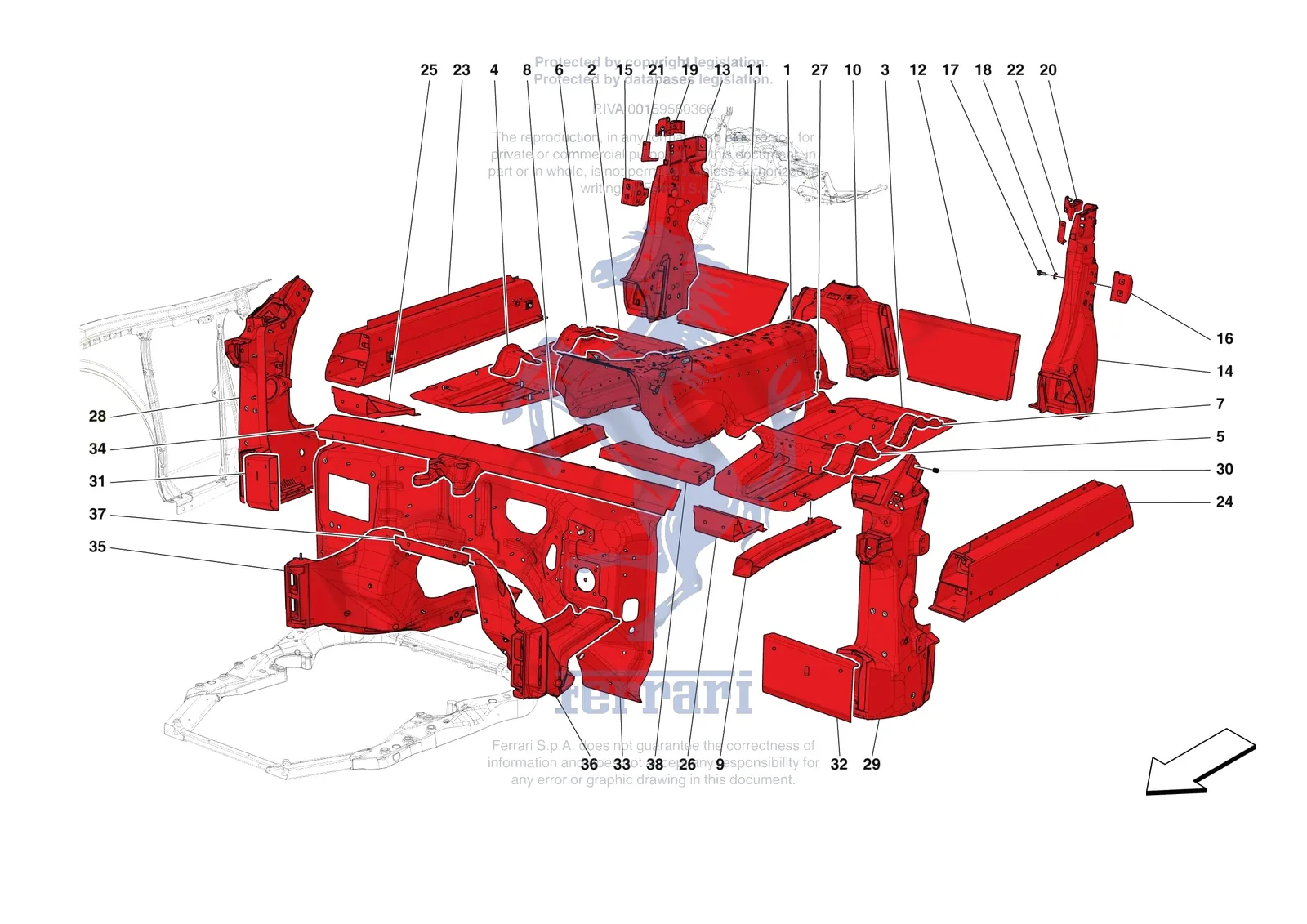 Ferrari Roma Spider [VEHICLE TRIM] - E.01.02 - STRUCTURES AND ELEMENTS CENTRE OF VEHICLE exploded diagram