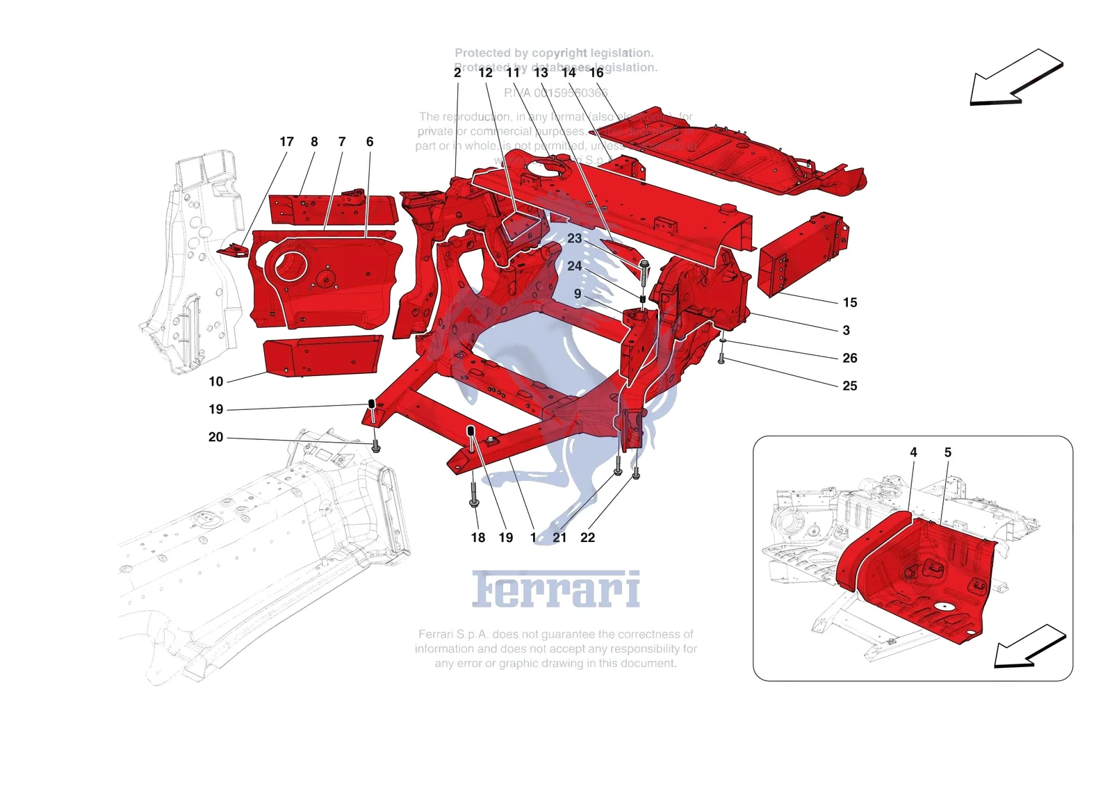 Ferrari Roma Spider [VEHICLE TRIM] - E.01.03 - STRUCTURES AND ELEMENTS REAR OF VEHICLE exploded diagram