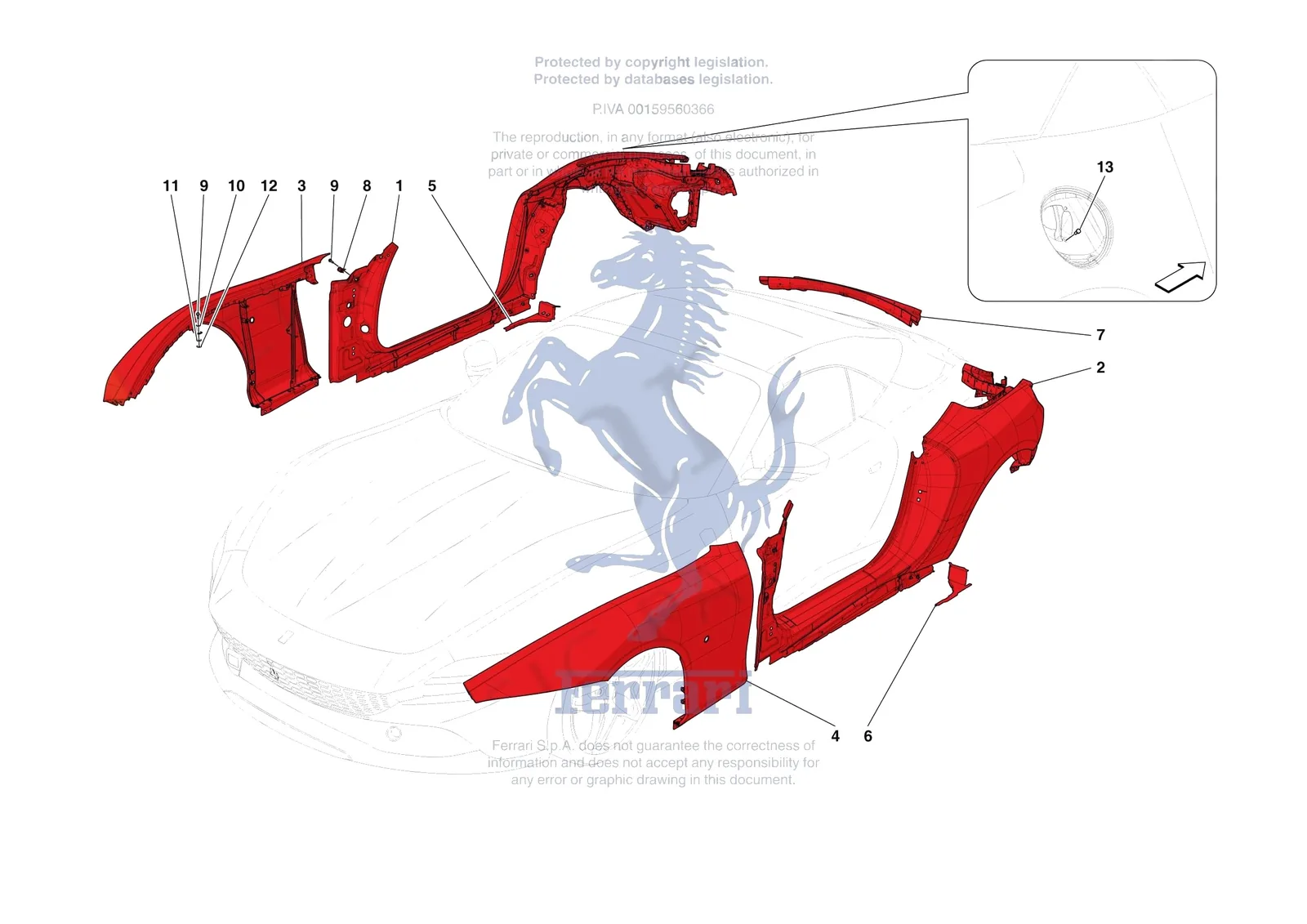 Ferrari Roma Spider [VEHICLE TRIM] - E.2 - LATERAL OUTER BODYSHELL exploded diagram