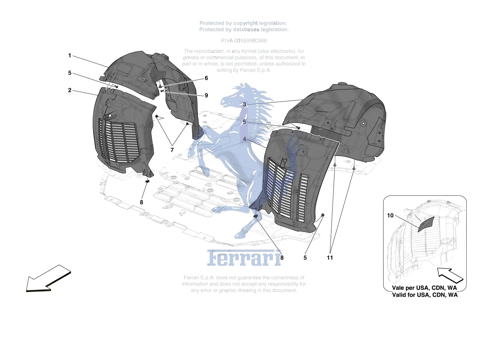 Ferrari Roma Spider [VEHICLE TRIM] - E.17 - FRONT WHEELHOUSE exploded diagram