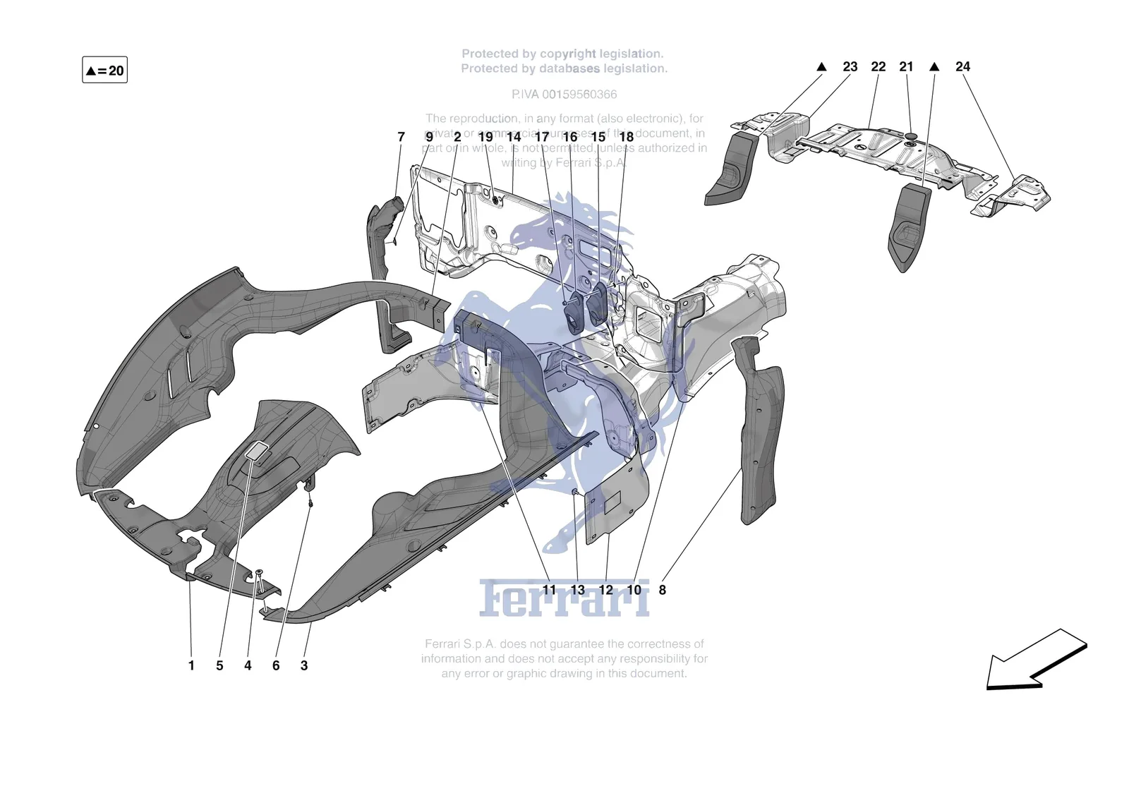 Ferrari Roma Spider [VEHICLE TRIM] - E.20 - ENGINE COMPARTMENT INSULATION exploded diagram