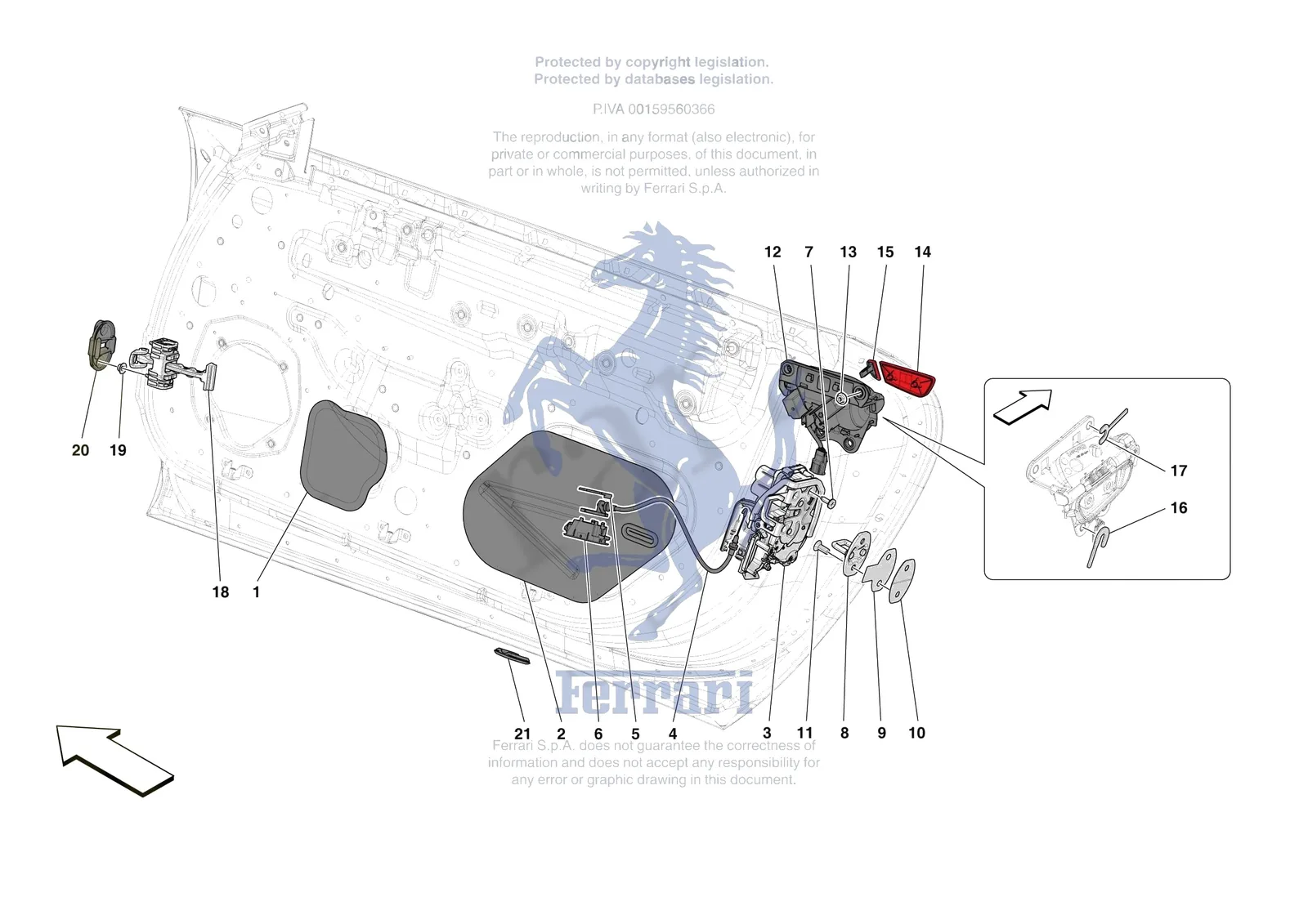 Ferrari Roma Spider [VEHICLE TRIM] - E.29.02 - DOORS - OPENING MECHANISMS AND HINGES exploded diagram