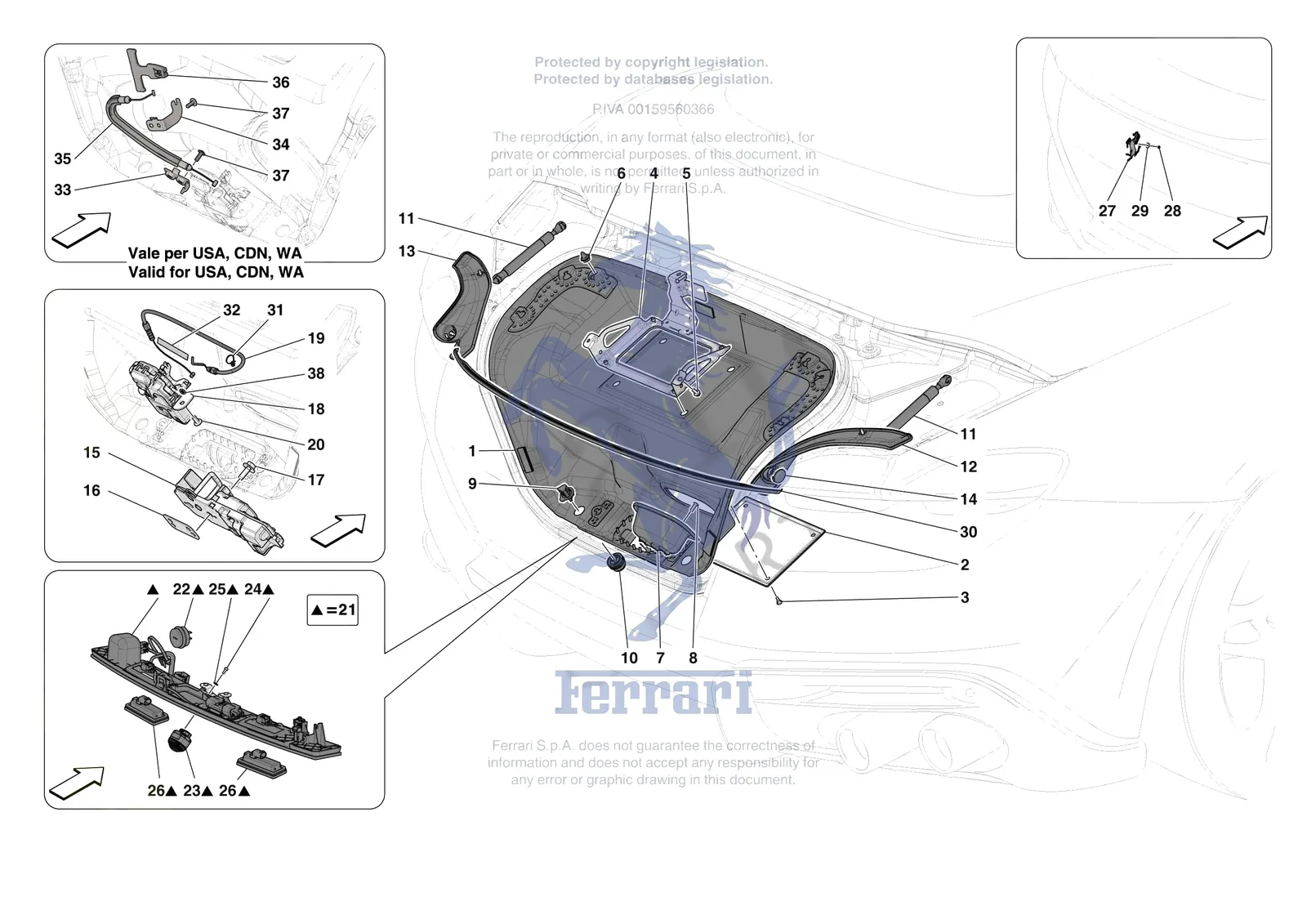 Ferrari Roma Spider [VEHICLE TRIM] - E.36 - REAR LID TRIM exploded diagram