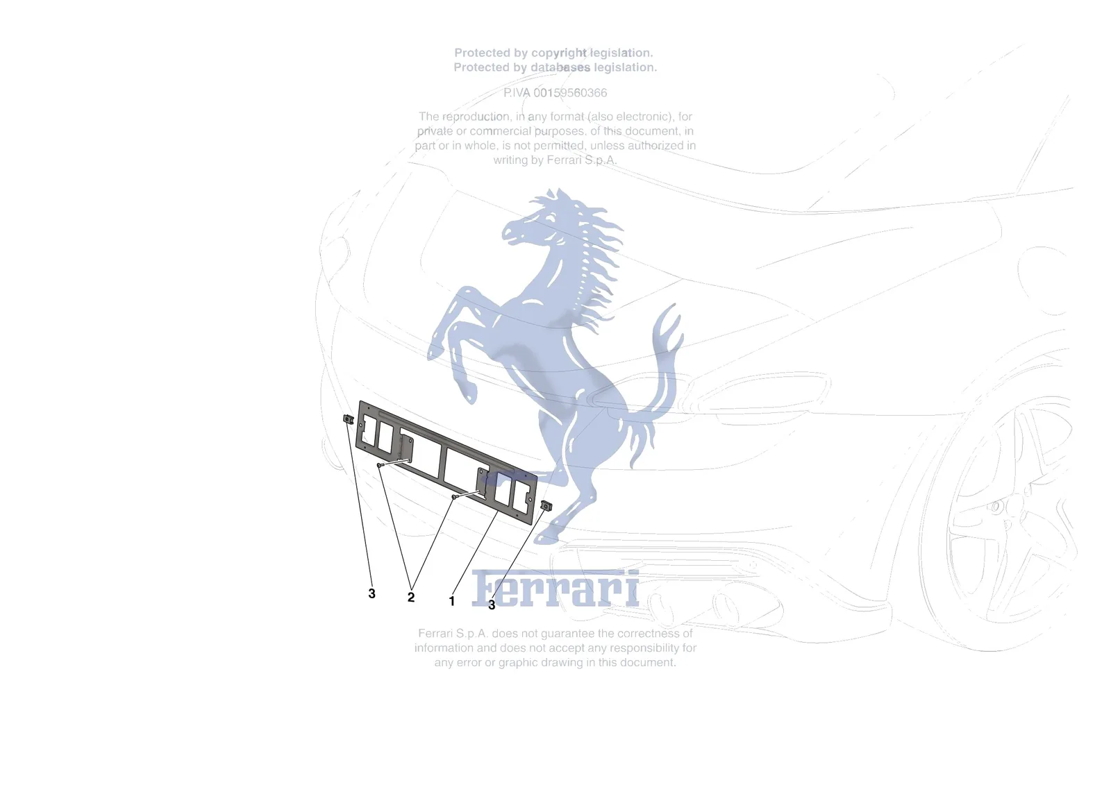 Ferrari Roma Spider [VEHICLE TRIM] - E.43 - REAR LICENCE PLATE INSTALLATION exploded diagram