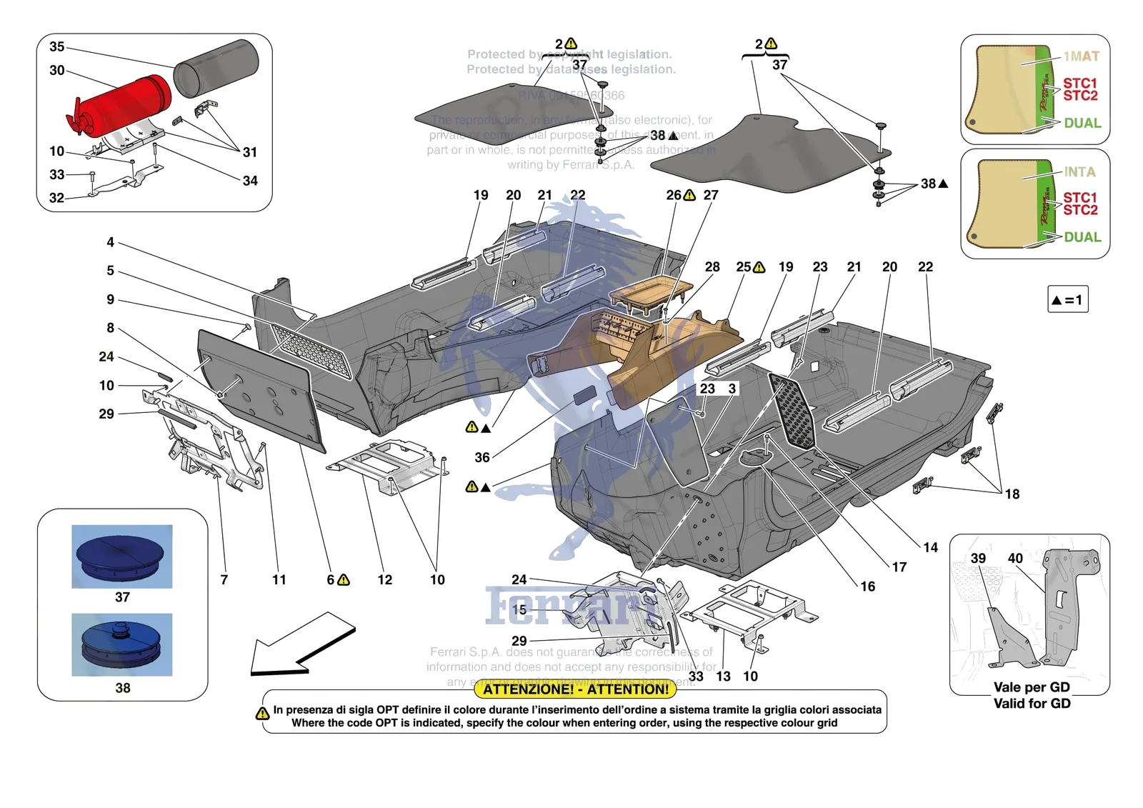 Ferrari Roma Spider [VEHICLE TRIM] - E.44 - PASSENGER COMPARTMENT MATS exploded diagram