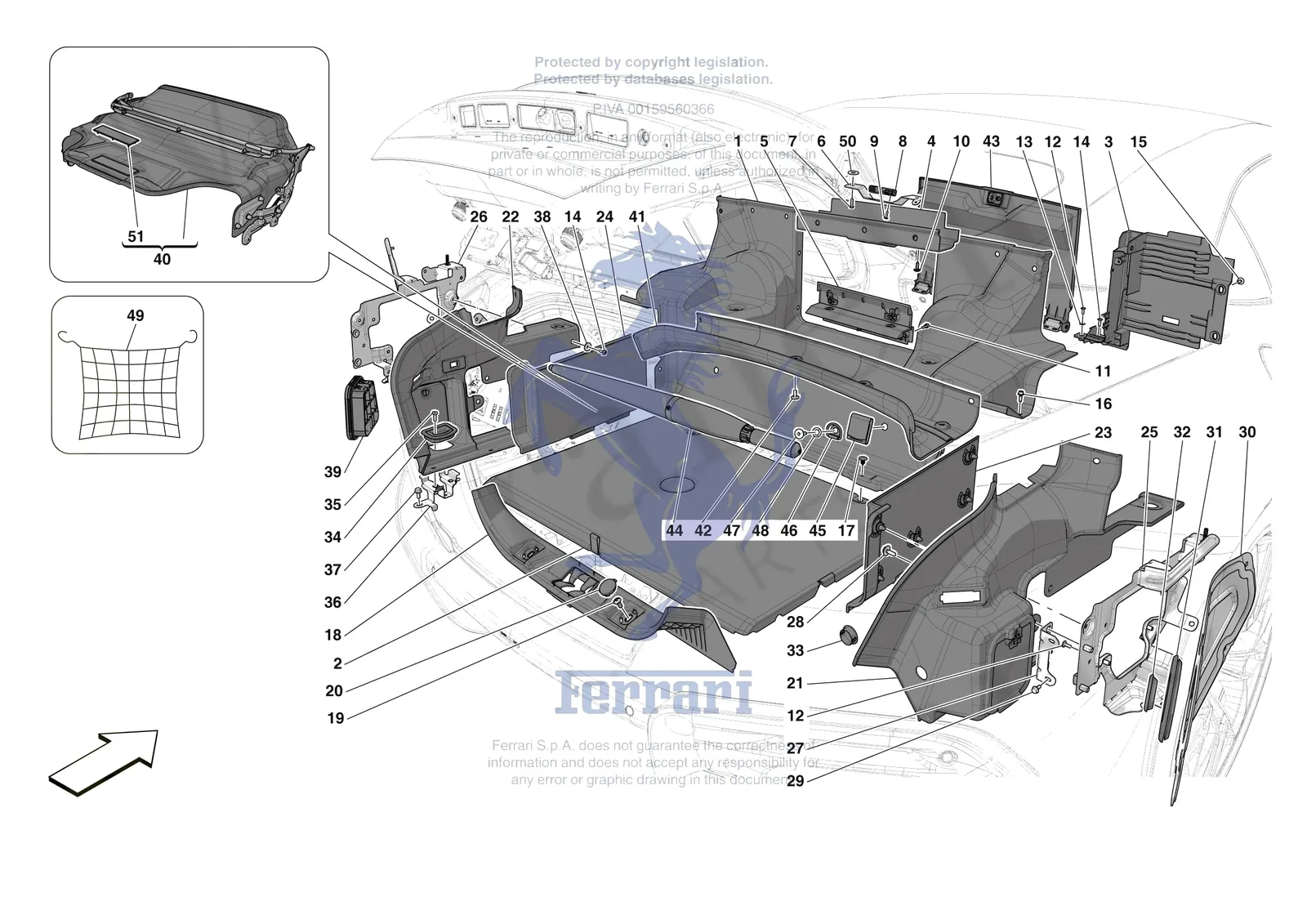 Ferrari Roma Spider [VEHICLE TRIM] - E.45 - LUGGAGE COMPARTMENT MATS exploded diagram