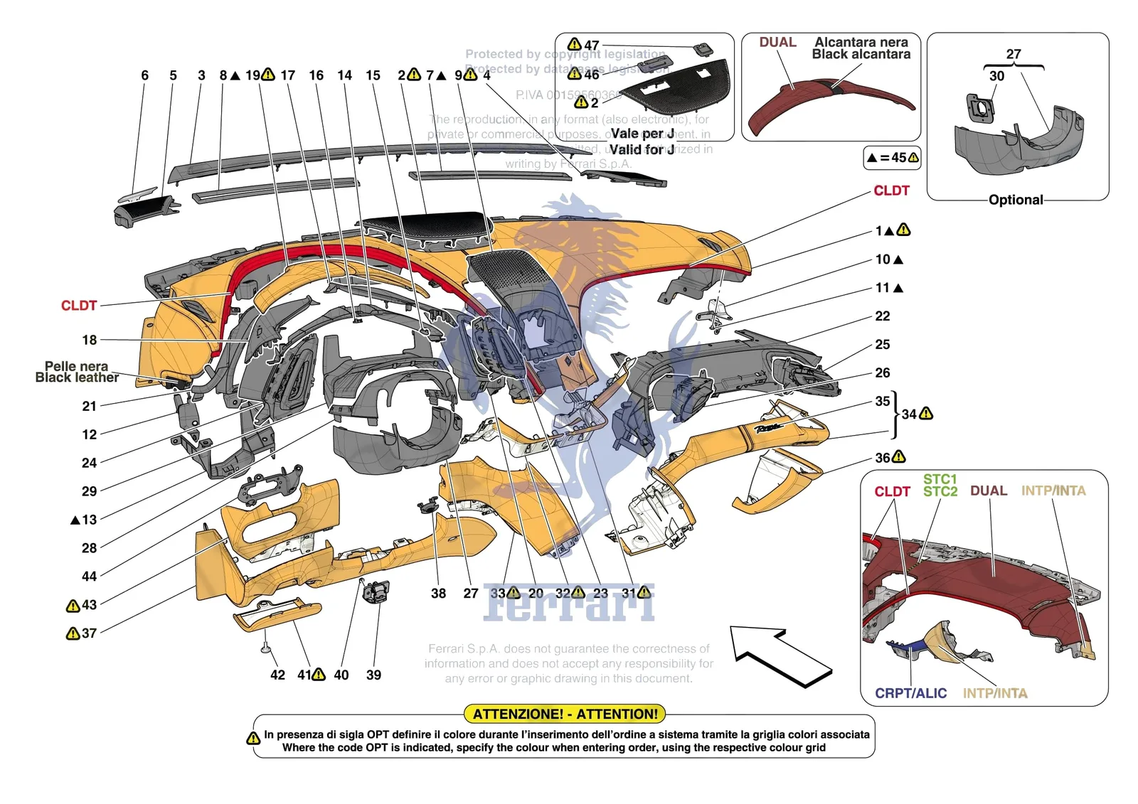 Ferrari Roma Spider [VEHICLE TRIM] - E.47.03 - DASHBOARD - TRIM -Not for RHD- exploded diagram