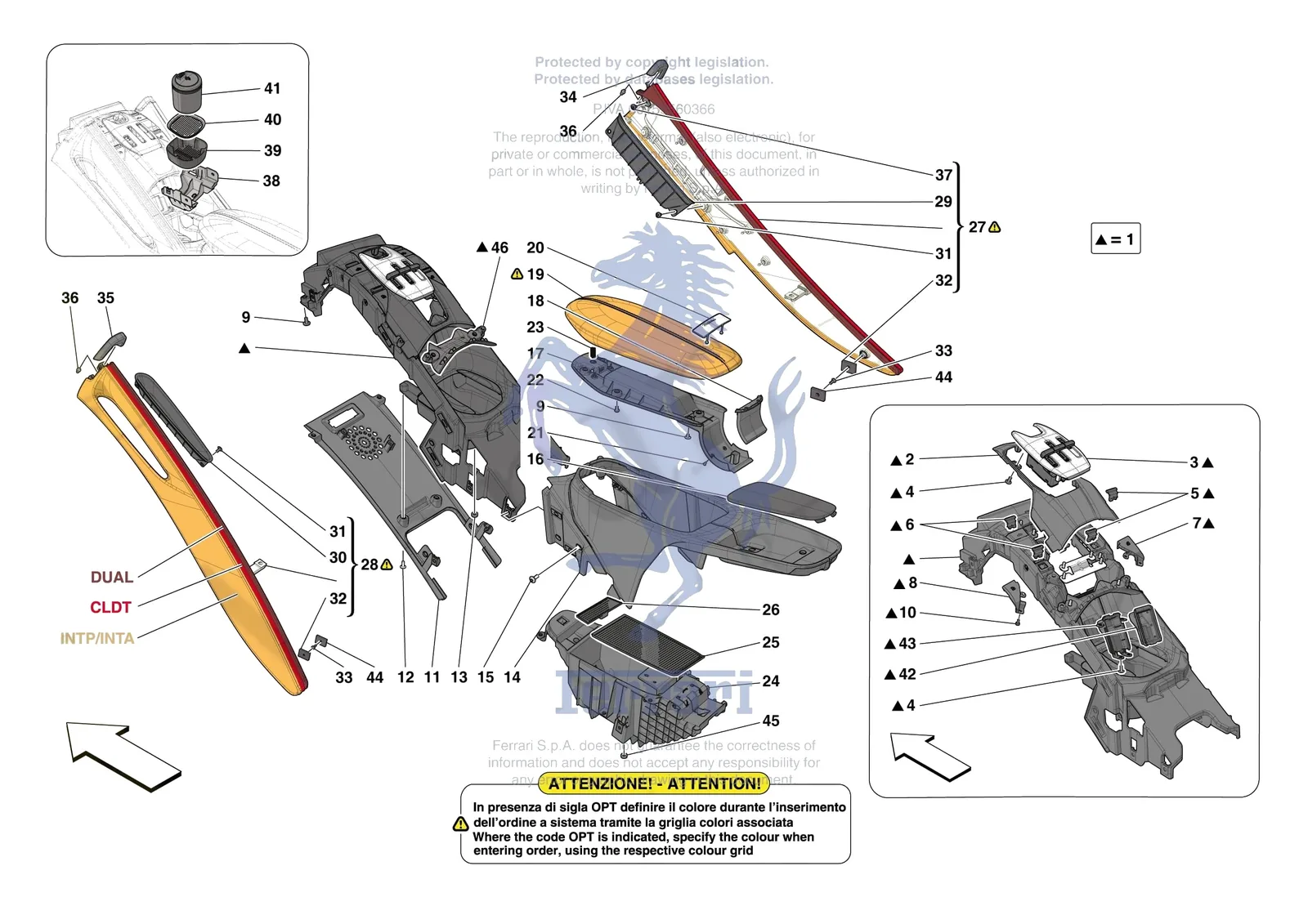 Ferrari Roma Spider [VEHICLE TRIM] - E.48 - CENTRE TUNNEL AND CONSOLE exploded diagram