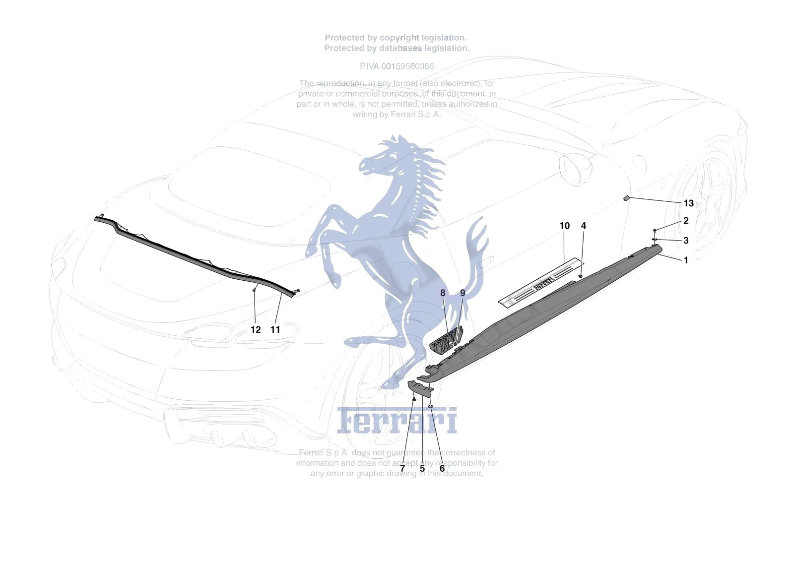 Ferrari Roma Spider [VEHICLE TRIM] - E.59 - EXTERNAL LATERAL TRIM exploded diagram