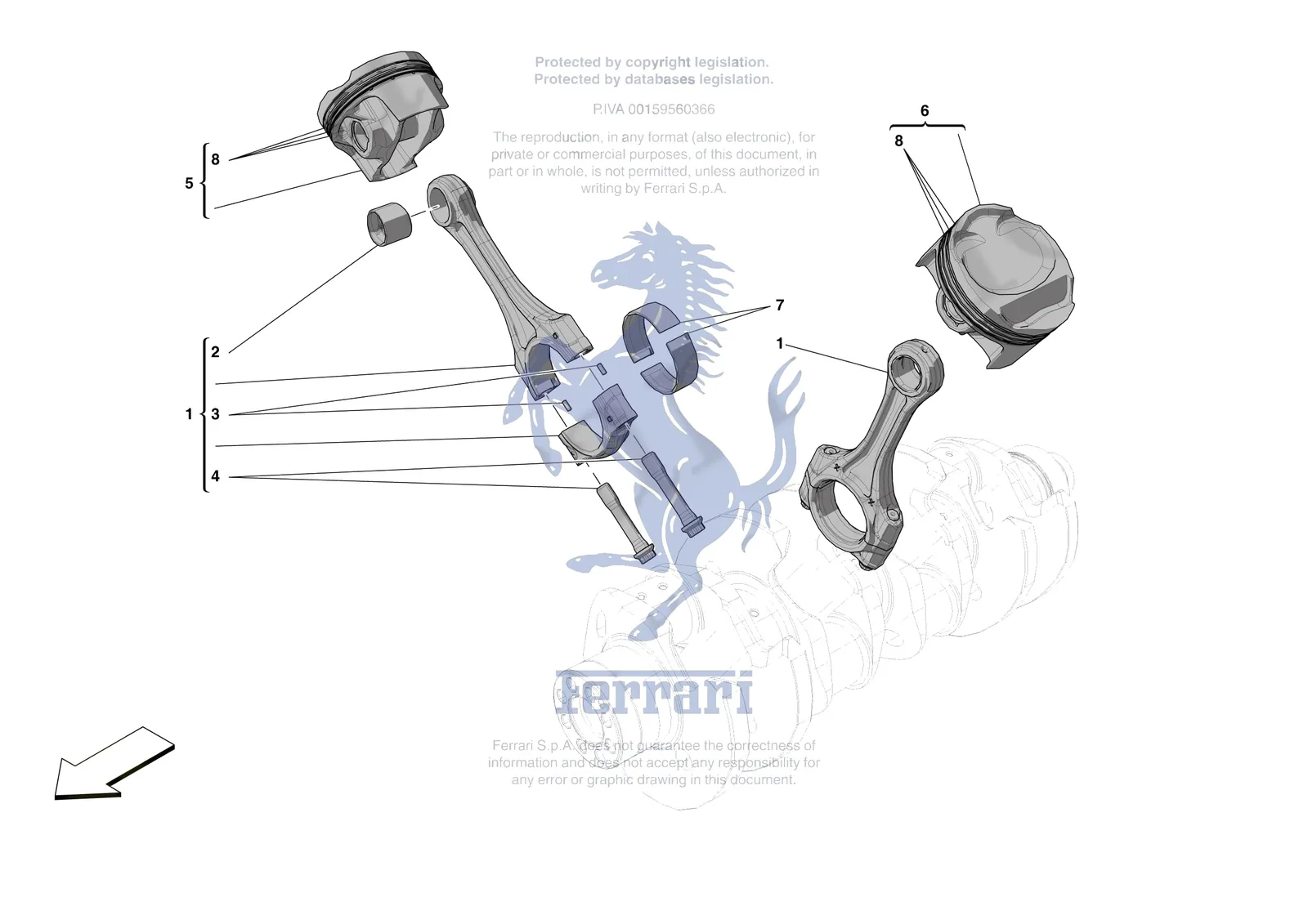 Ferrari Roma [ENGINE] - B.5 - PISTONS AND CONNECTING RODS exploded diagram
