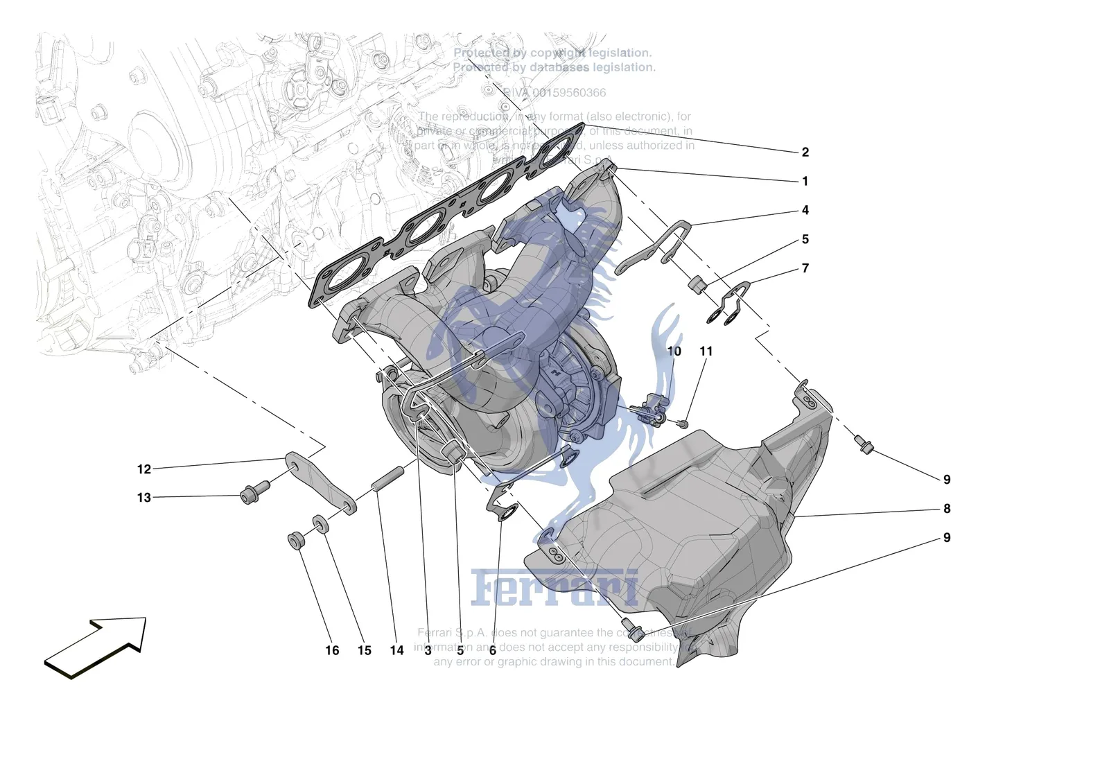 Ferrari Roma [ENGINE] - B.22 - FORCED INDUCTION SYSTEM TURBOCHARGERS AND MOUNTS exploded diagram