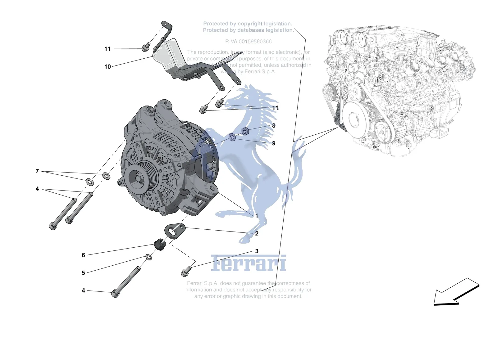 Ferrari Roma [ENGINE] - B.32 - ALTERNATOR exploded diagram