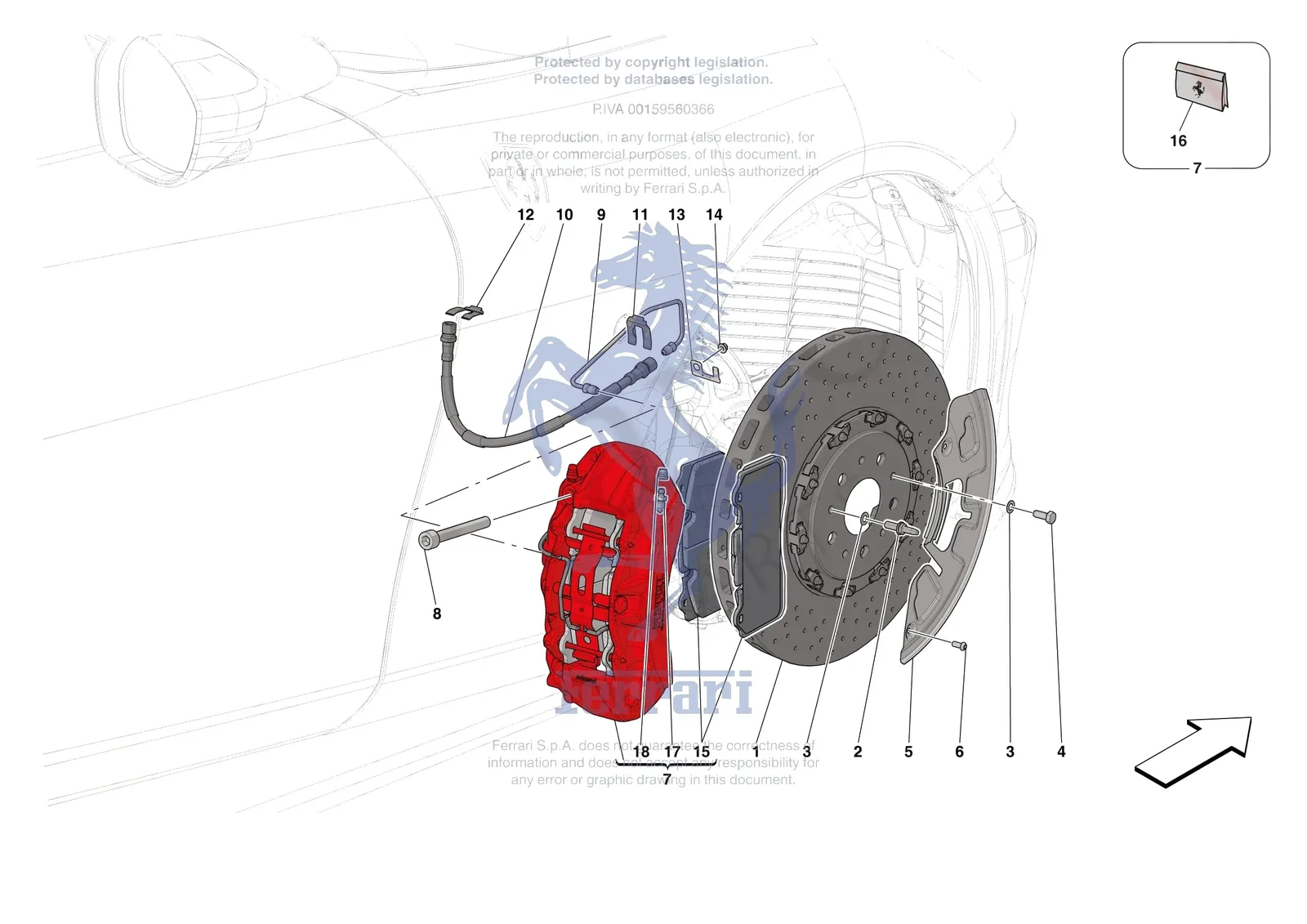 Ferrari Roma [MECHANICAL SYSTEM] - D.25.03 - FRONT SUSPENSION - CALIPERS AND DISCS exploded diagram