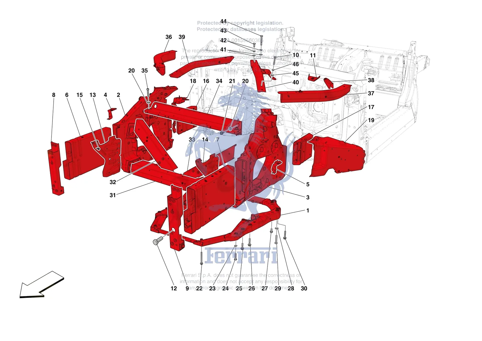 Ferrari Roma [VEHICLE TRIM] - E.01.01 - STRUCTURES AND ELEMENTS FRONT OF VEHICLE exploded diagram