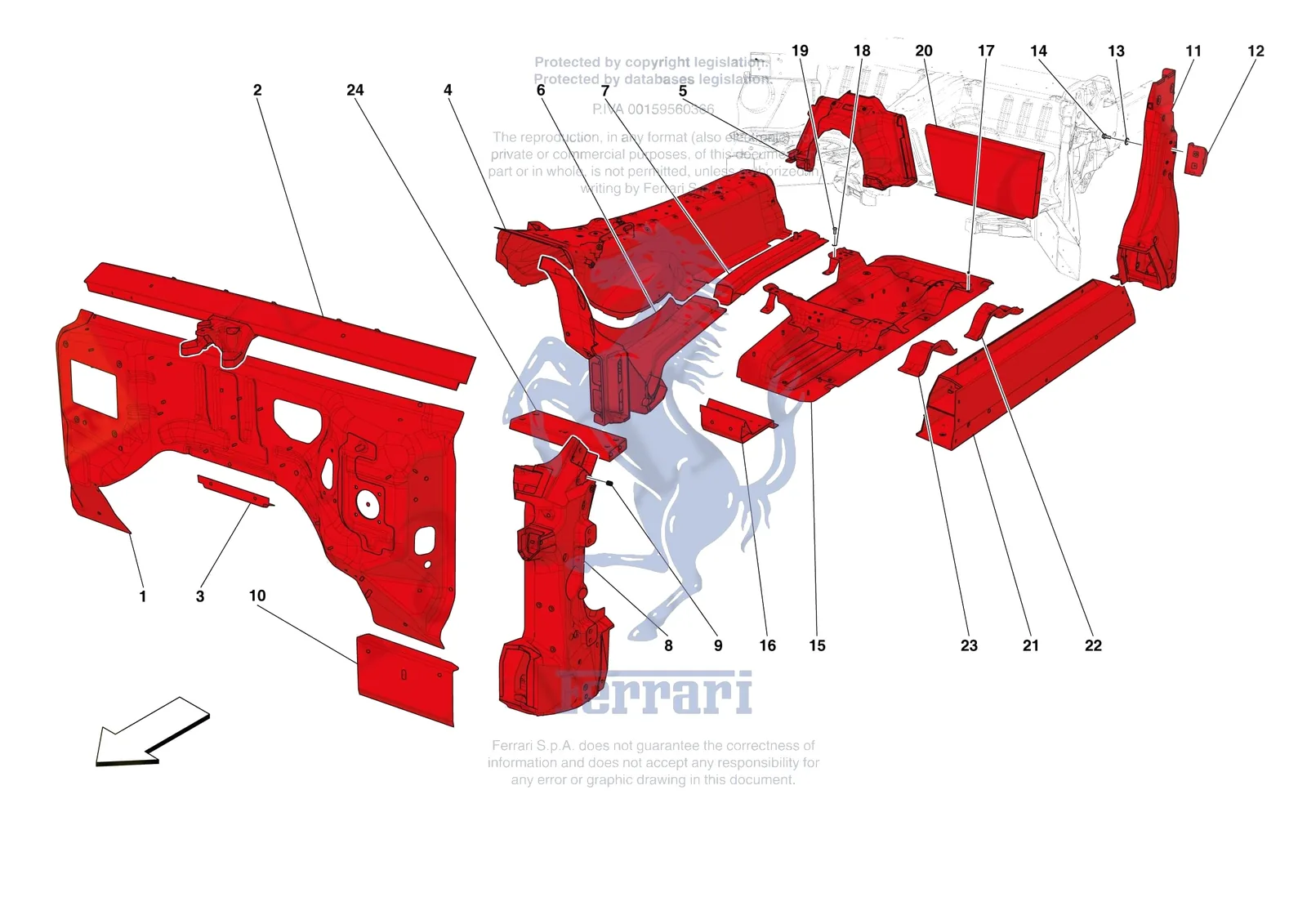 Ferrari Roma [VEHICLE TRIM] - E.01.02 - STRUCTURES AND ELEMENTS CENTRE OF VEHICLE exploded diagram