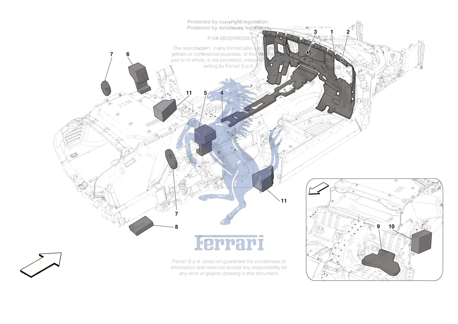 Ferrari Roma [VEHICLE TRIM] - E.19 - INTERNAL CABIN INSULATION exploded diagram