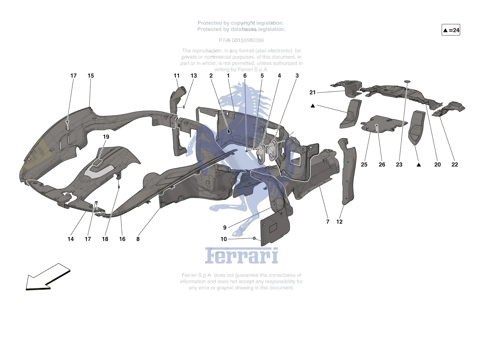Ferrari Roma [VEHICLE TRIM] - E.20 - ENGINE COMPARTMENT INSULATION exploded diagram