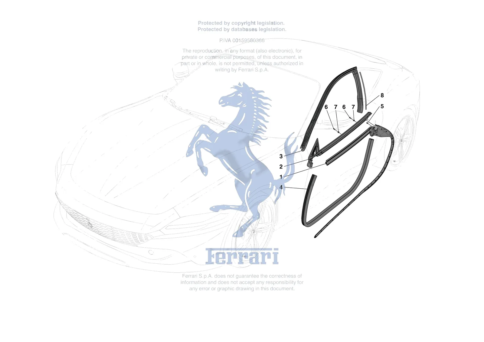 Ferrari Roma [VEHICLE TRIM] - E.32 - DOOR SEALS exploded diagram