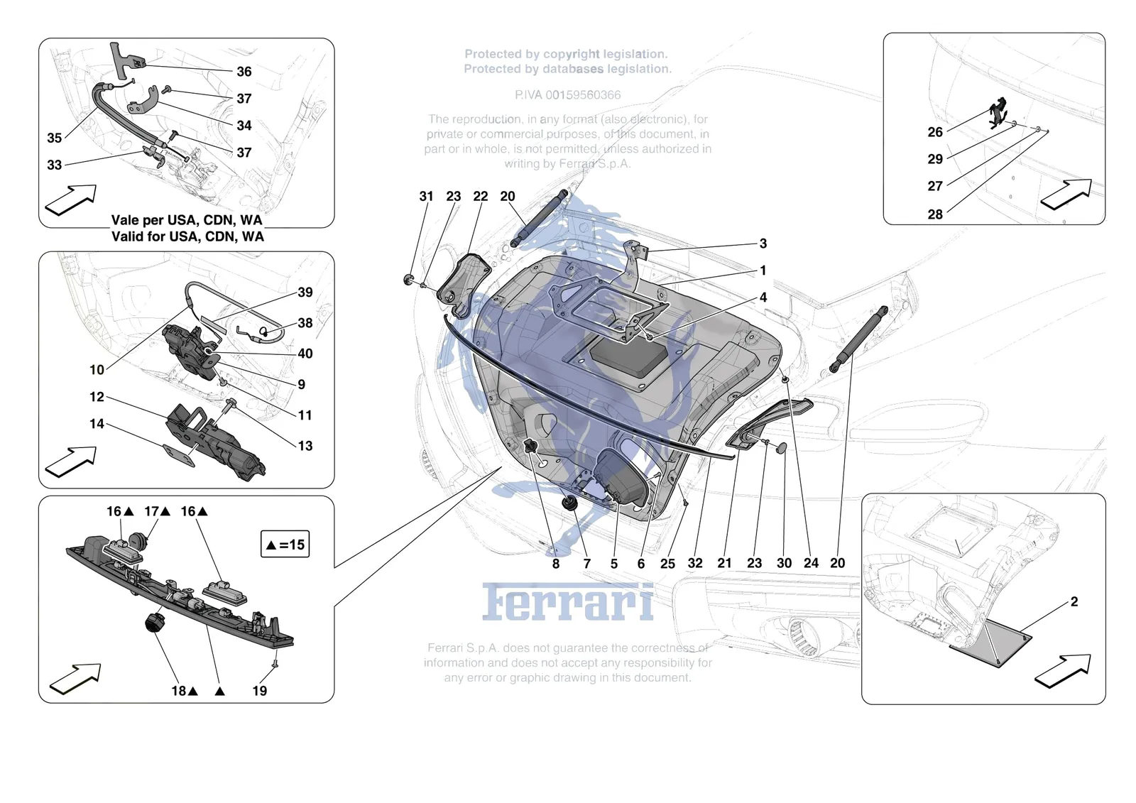 Ferrari Roma [VEHICLE TRIM] - E.36 - REAR LID TRIM exploded diagram