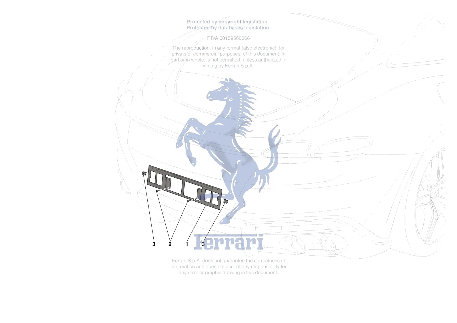 Ferrari Roma [VEHICLE TRIM] - E.43 - REAR LICENCE PLATE INSTALLATION exploded diagram