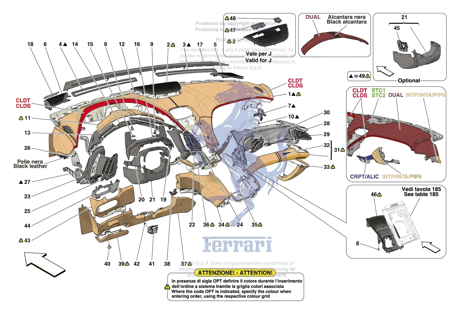 Ferrari Roma [VEHICLE TRIM] - E.47.03 - DASHBOARD - TRIM -Not for RHD- exploded diagram