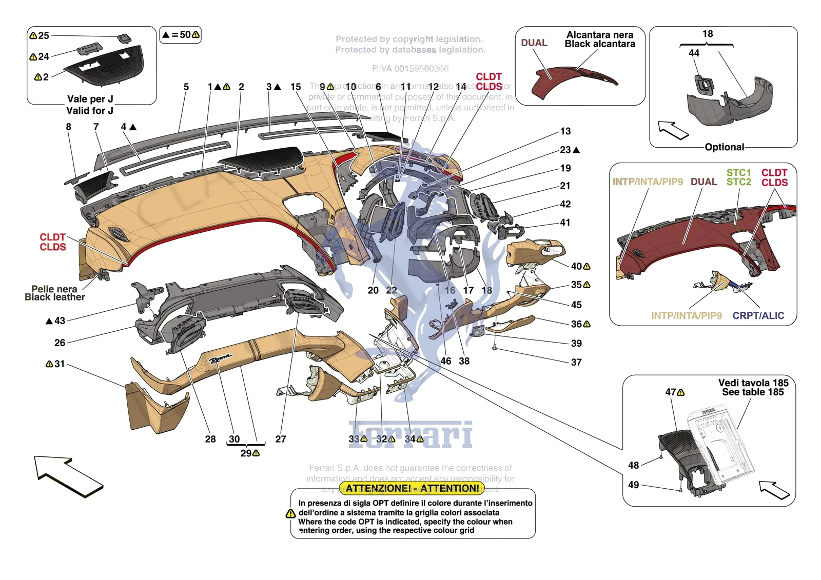 Ferrari Roma [VEHICLE TRIM] - E.47.04 - DASHBOARD - TRIM -Applicable for RHD- exploded diagram