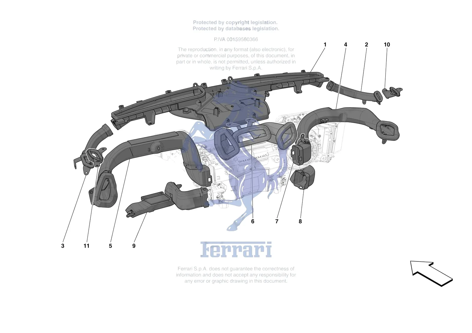 Ferrari Roma [VEHICLE TRIM] - E.47.05 - DASHBOARD - DUCTS -Not for RHD- exploded diagram