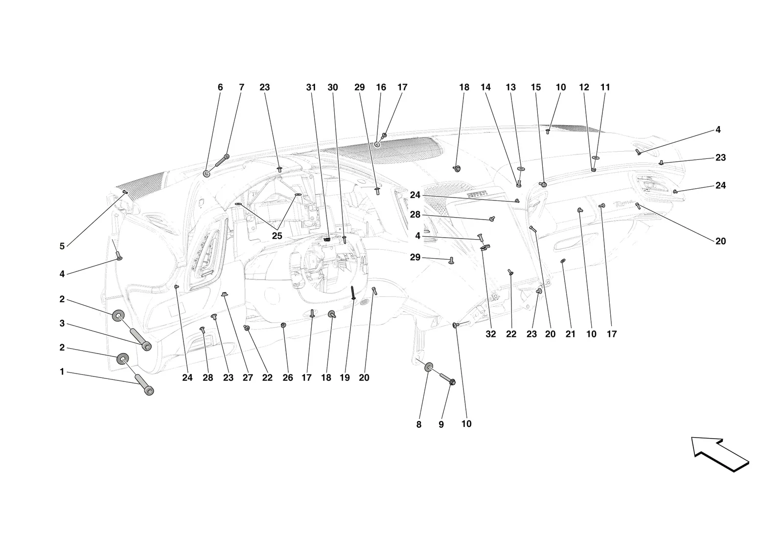 Ferrari Roma [VEHICLE TRIM] - E.47.09 - DASHBOARD - FASTENERS exploded diagram