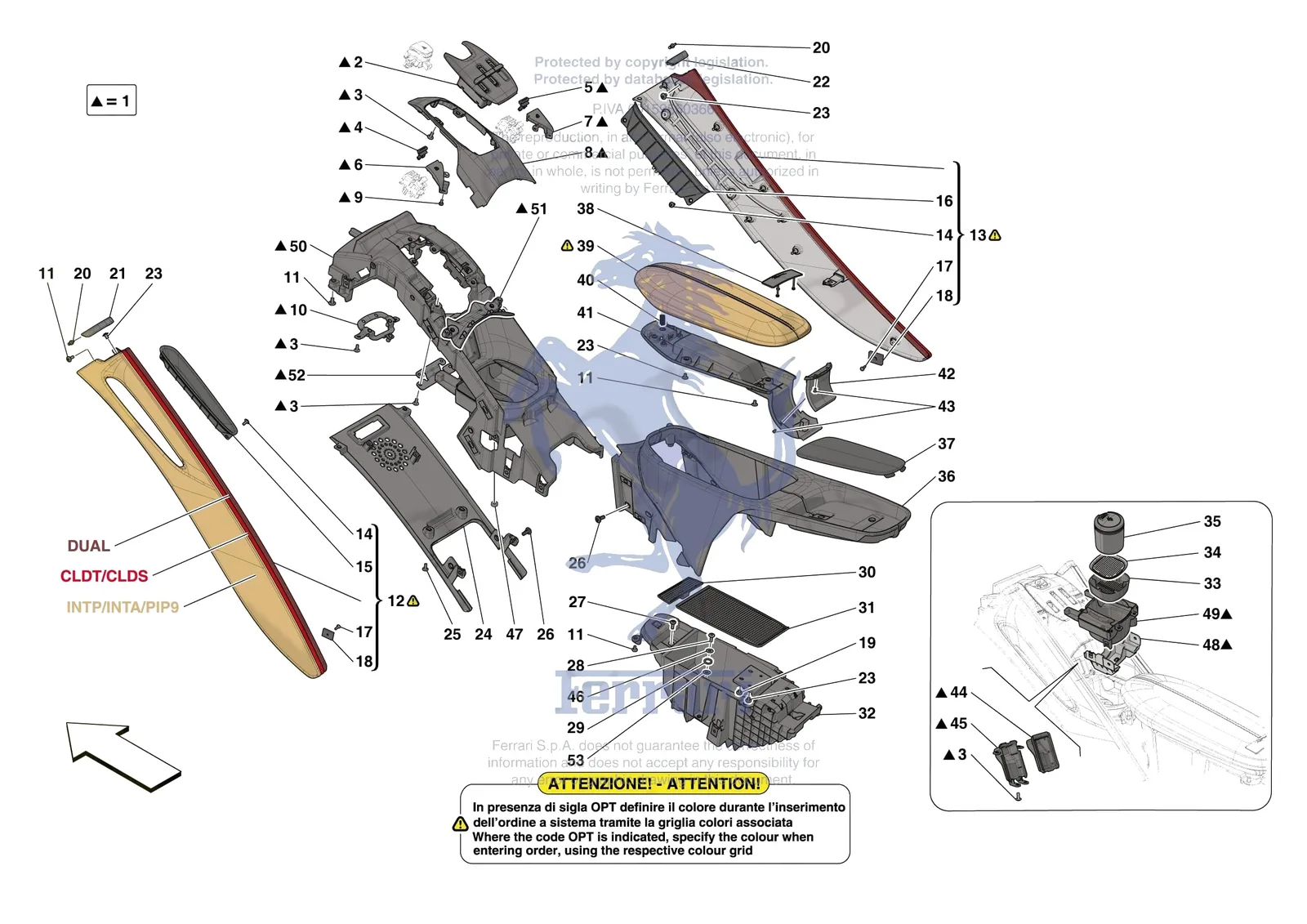 Ferrari Roma [VEHICLE TRIM] - E.48 - CENTRE TUNNEL AND CONSOLE exploded diagram