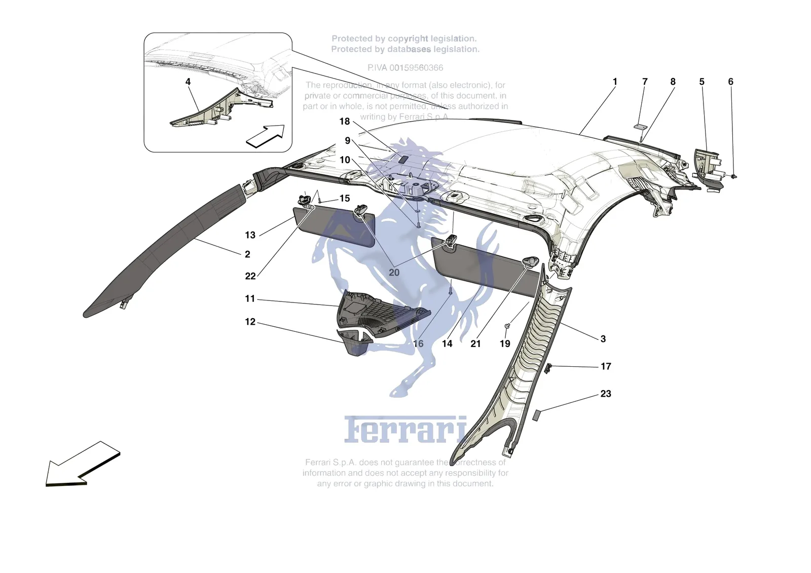 Ferrari Roma [VEHICLE TRIM] - E.49 - INNER TRIM (ABOVE BELTLINE) exploded diagram