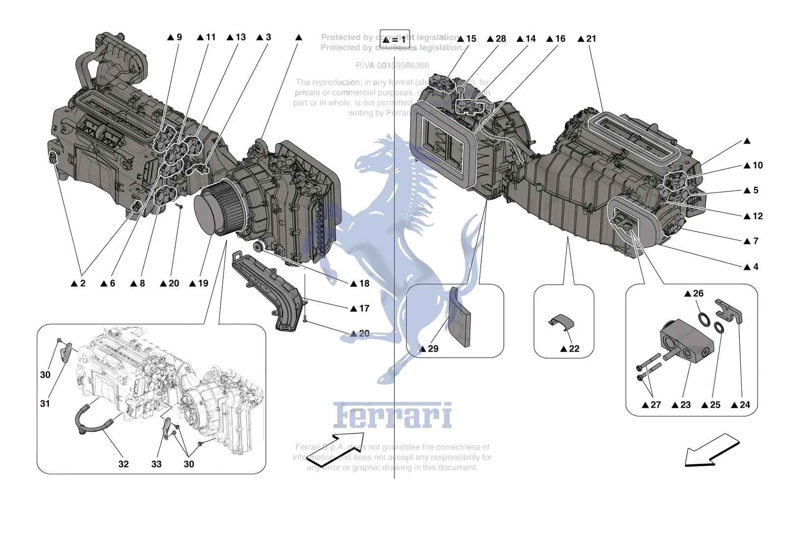 Ferrari Roma [VEHICLE TRIM] - E.57.01 - AC SYSTEM - EVAPORATOR exploded diagram