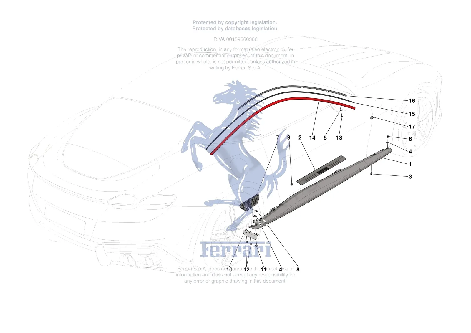Ferrari Roma [VEHICLE TRIM] - E.59 - EXTERNAL LATERAL TRIM exploded diagram