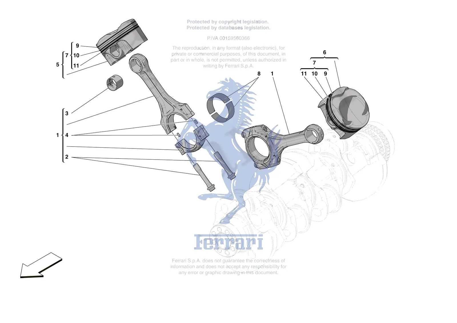 Ferrari SF90 Spider [ENGINE] - B.05 - PISTONS AND CONNECTING RODS exploded diagram