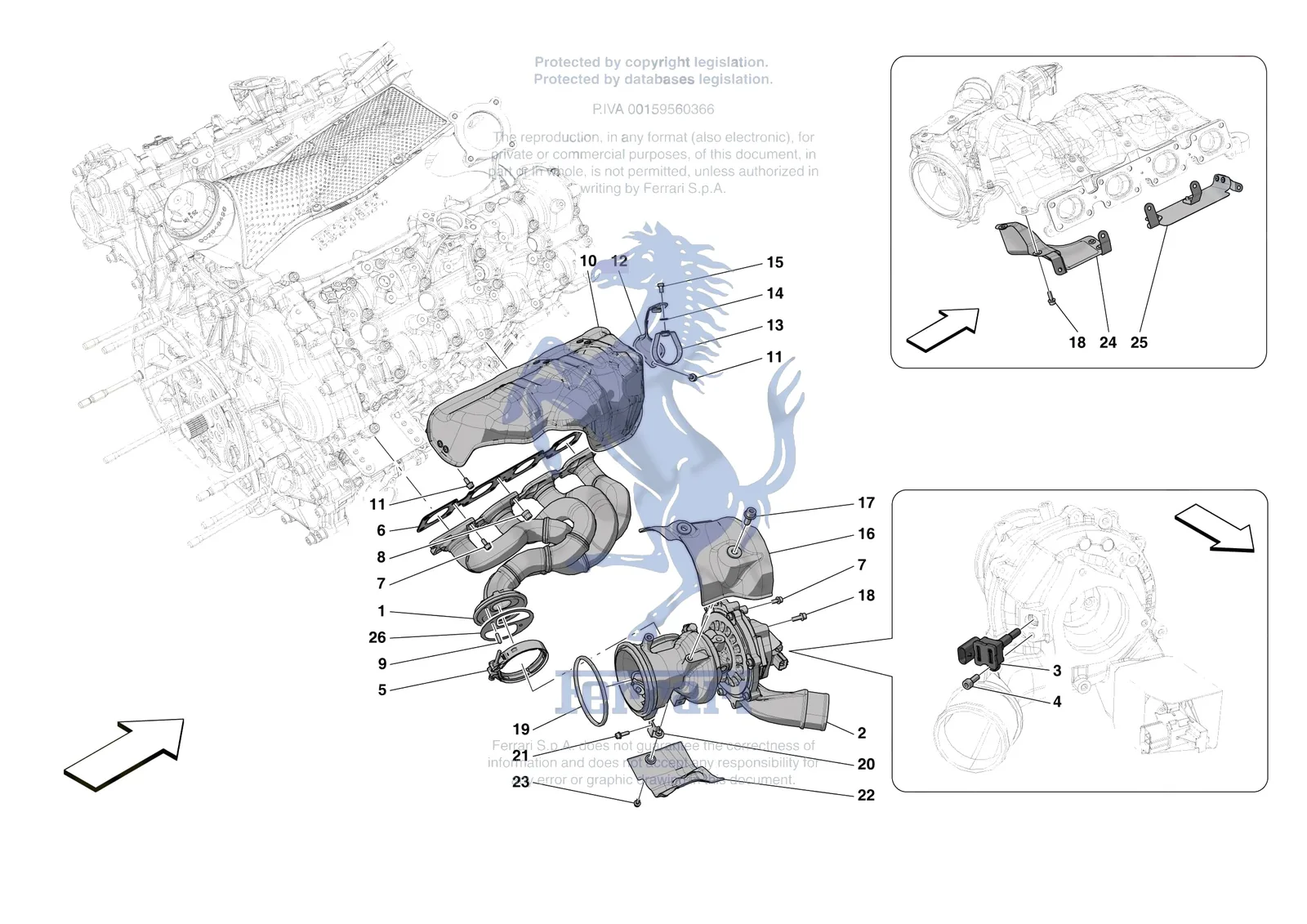 Ferrari SF90 Spider [ENGINE] - B.22 - FORCED INDUCTION SYSTEM TURBOCHARGERS AND MOUNTS exploded diagram