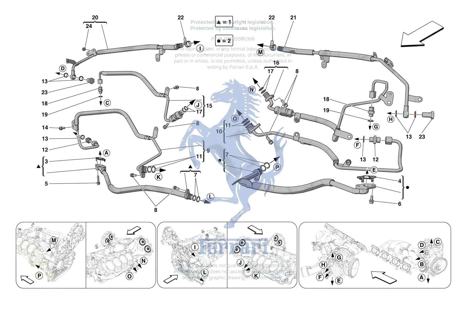 Ferrari SF90 Spider [ENGINE] - B.23 - FORCED INDUCTION SYSTEM PIPES exploded diagram