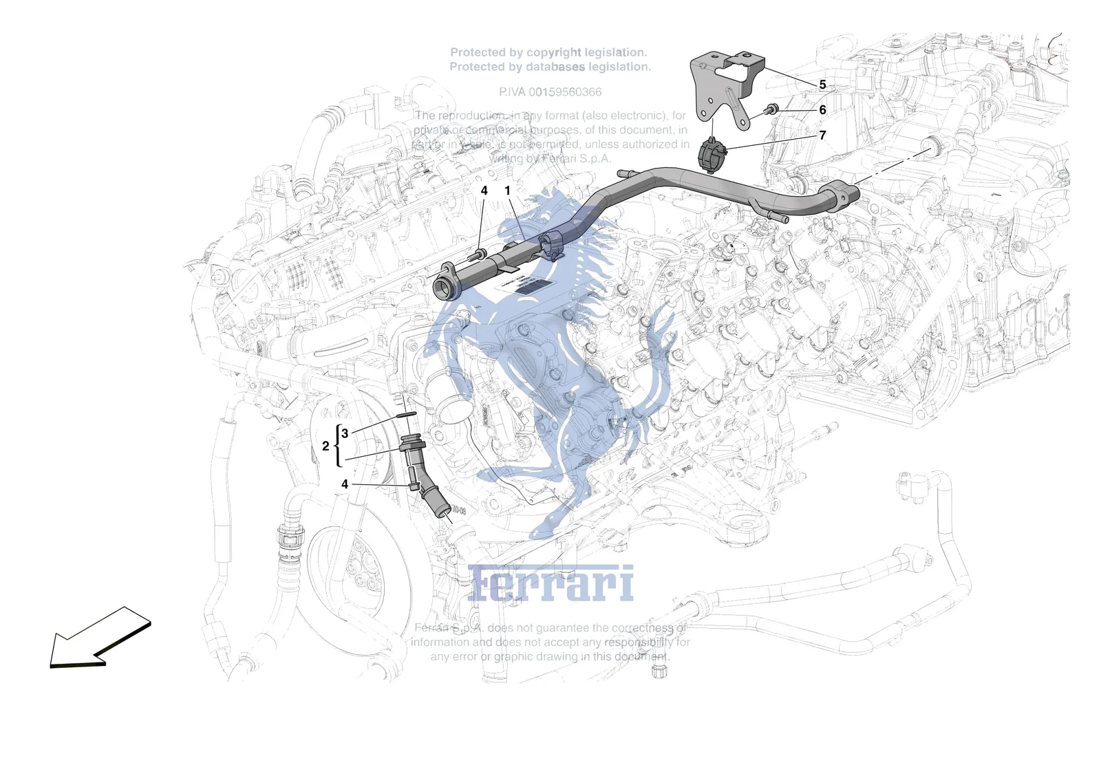 Ferrari SF90 Spider [ENGINE] - B.25 - ENGINE COOLING SYSTEM PIPES exploded diagram