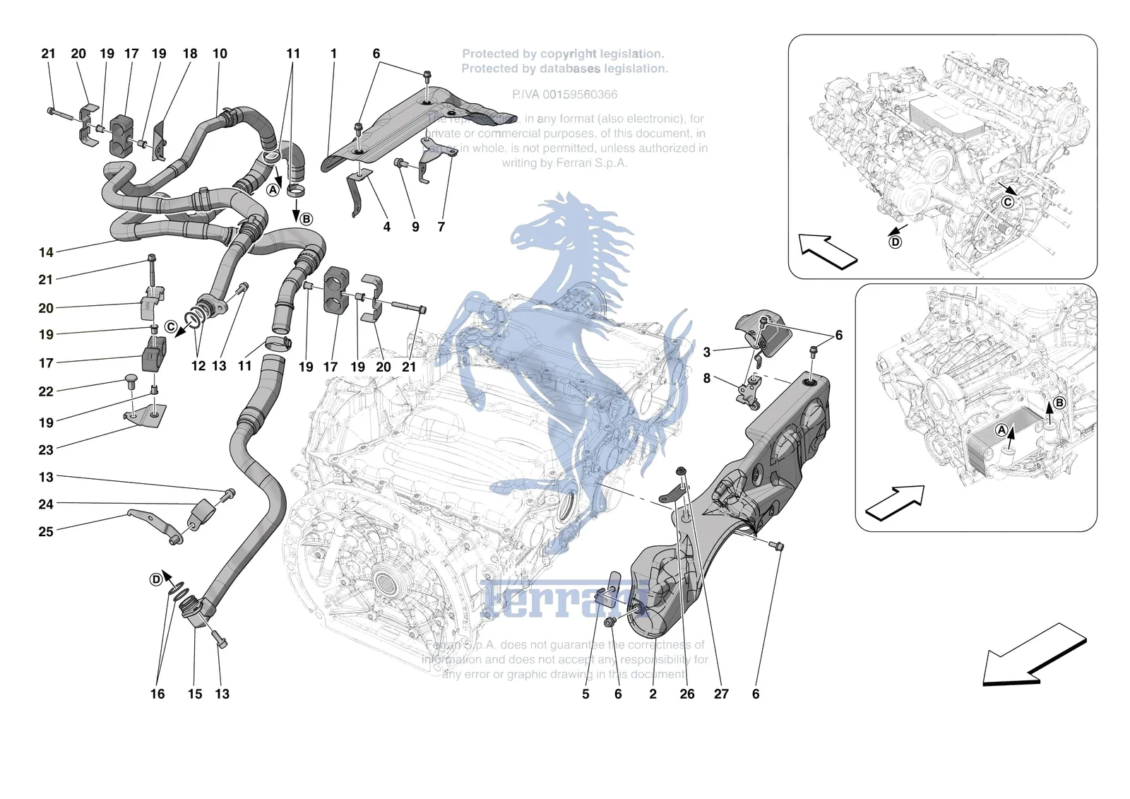 Ferrari SF90 Spider [GEARBOX] - C.03.02 - GEARBOX OIL HEAT EXCHANGER AND PIPES - HEAT EXCHANGER AND REAR PIPES exploded diagram