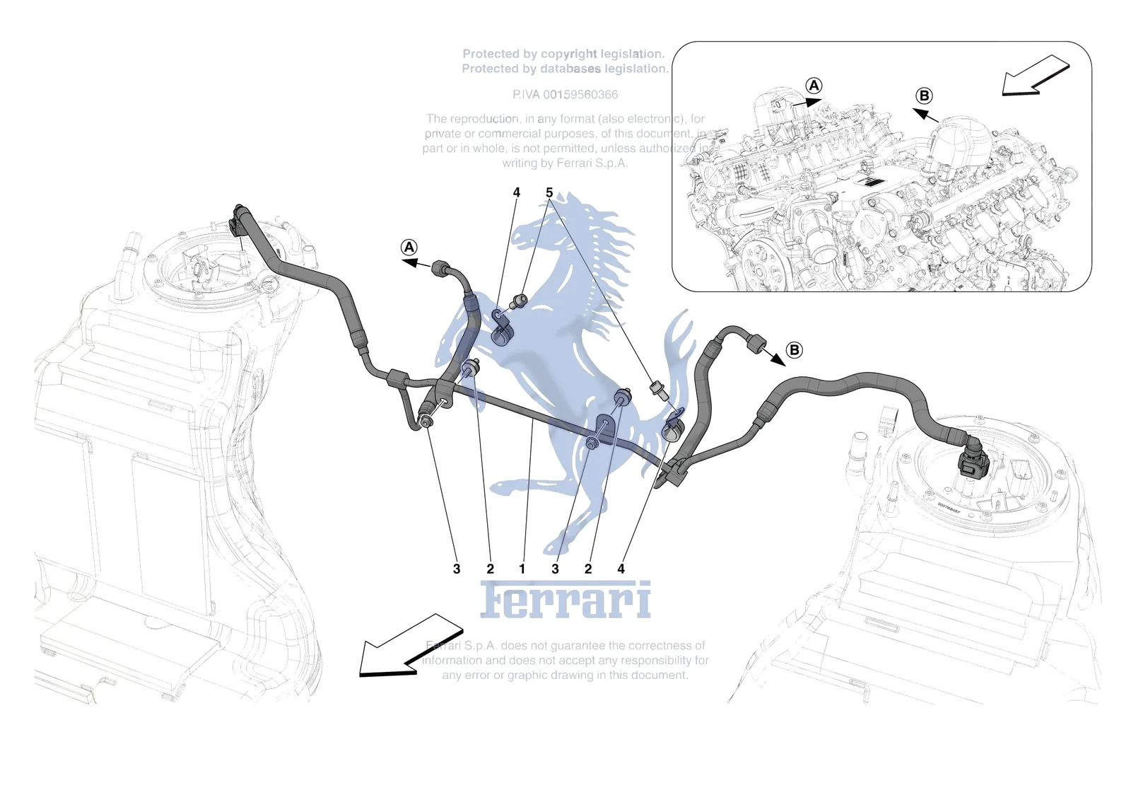 Ferrari SF90 Spider [MECHANICAL SYSTEM] - D.02 - ENGINE FUEL DELIVERY PIPES exploded diagram