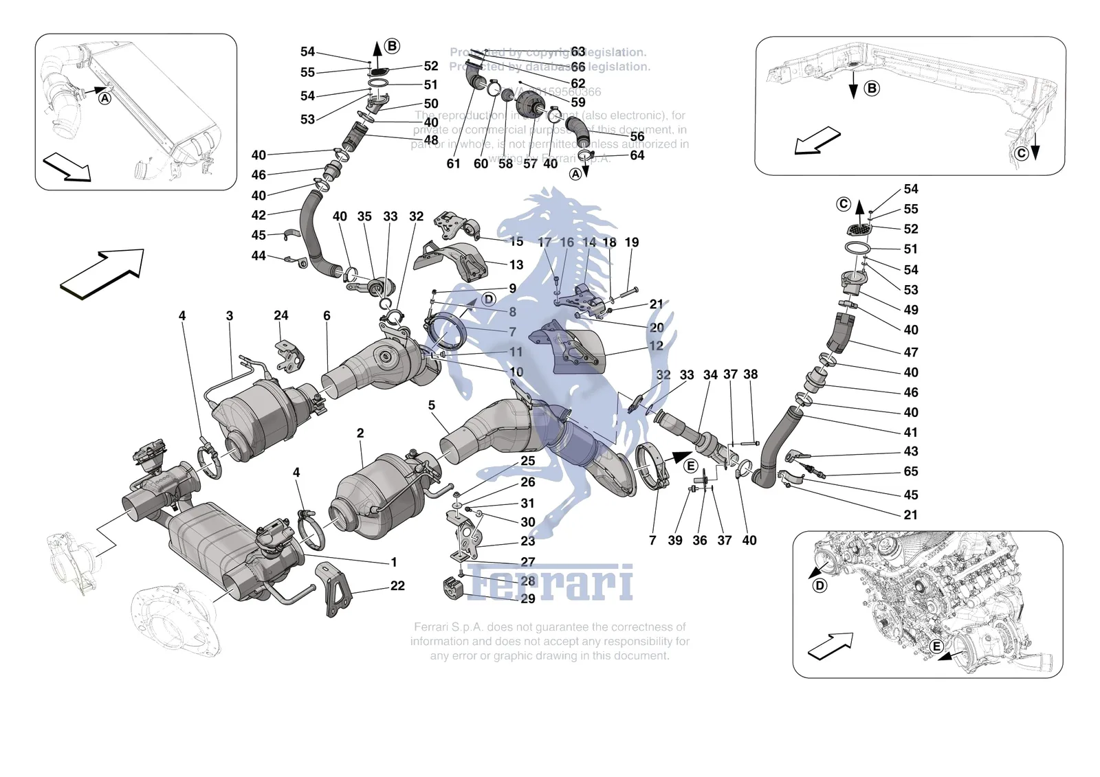 Ferrari SF90 Spider [MECHANICAL SYSTEM] - D.08.01 - EXHAUST SYSTEM - FRONT SECTION exploded diagram