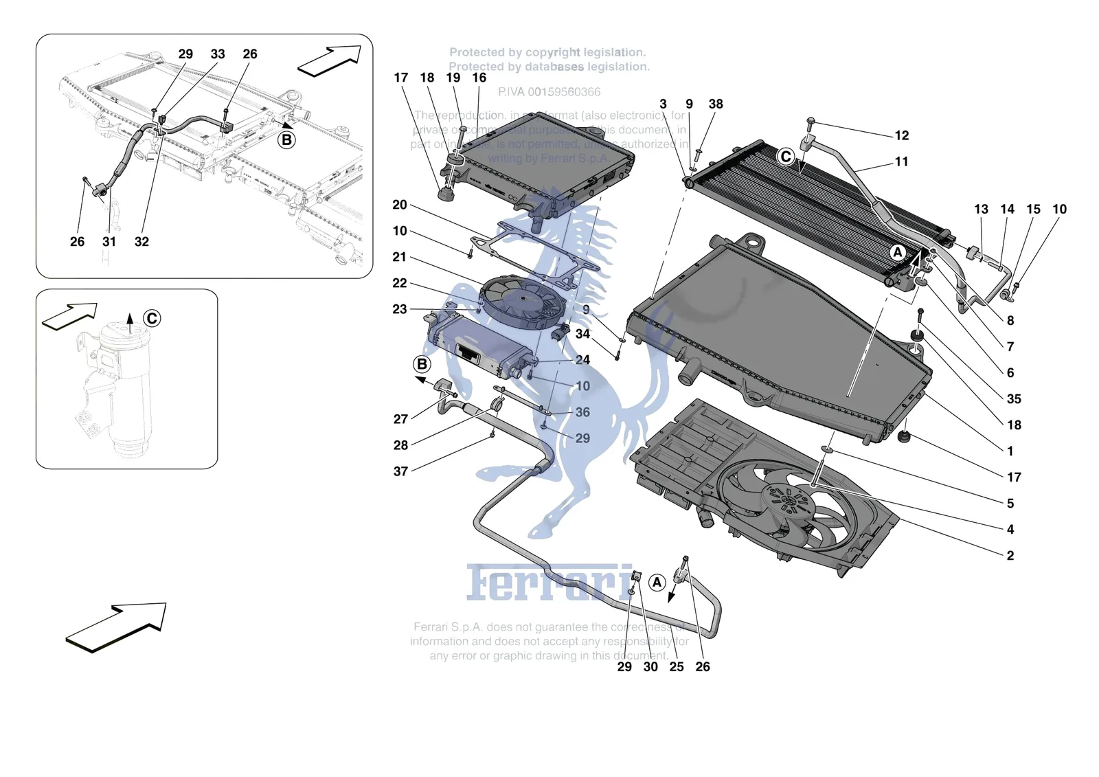 Ferrari SF90 Spider [MECHANICAL SYSTEM] - D.14 - ENGINE COOLING SYSTEM RADIATORS exploded diagram