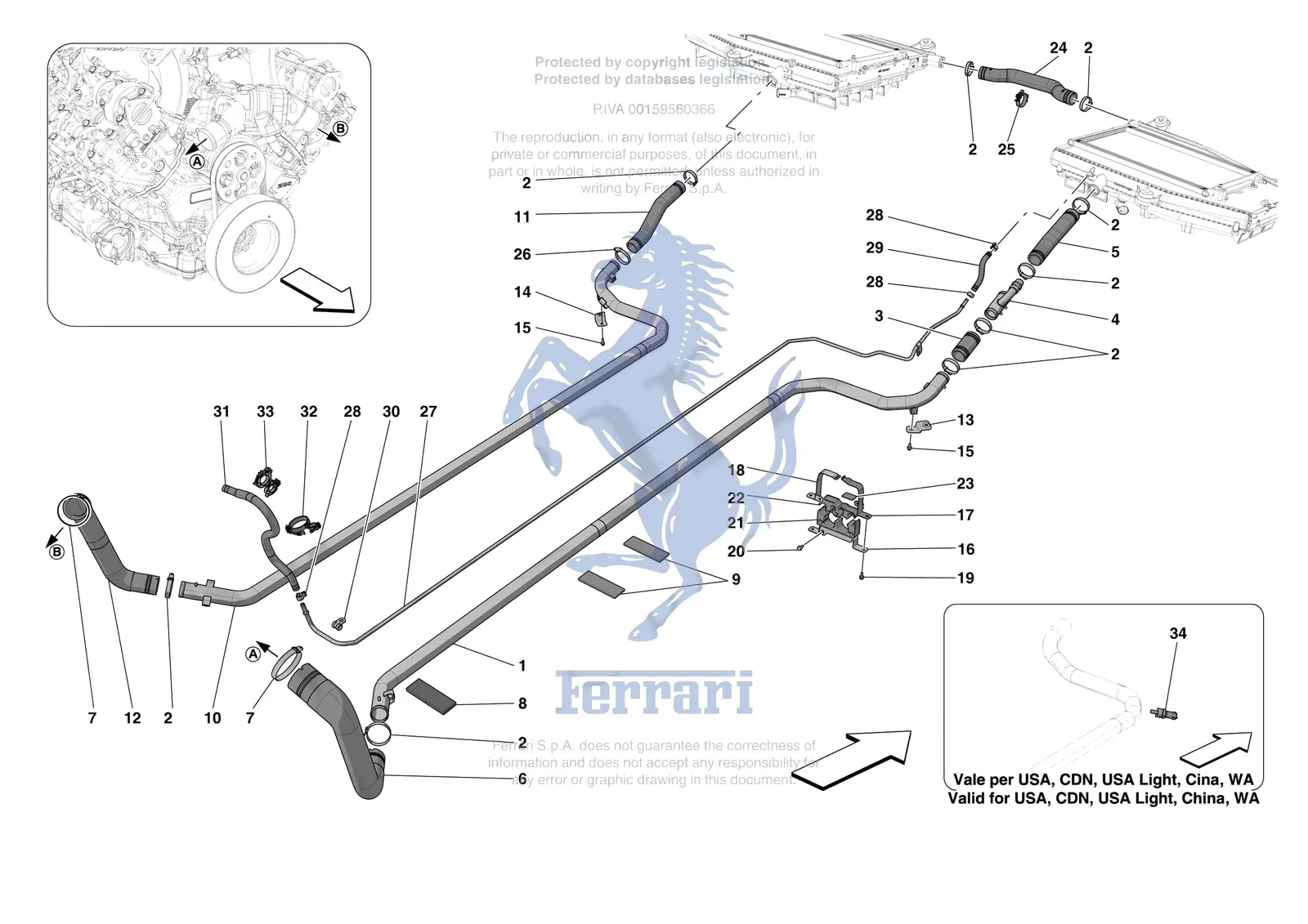 Ferrari SF90 Spider [MECHANICAL SYSTEM] - D.16 - COOLING SYSTEM PIPES exploded diagram
