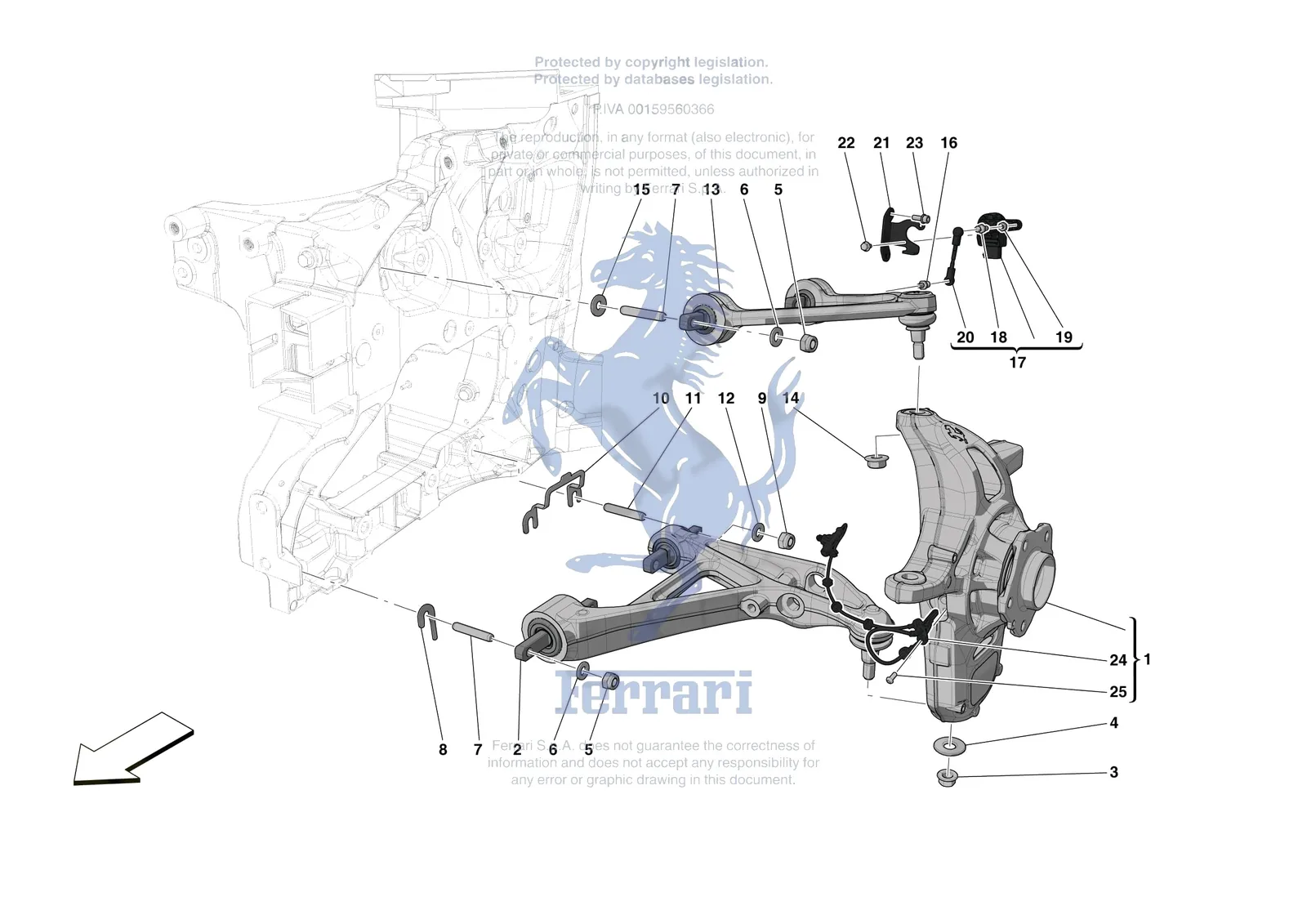 Ferrari SF90 Spider [MECHANICAL SYSTEM] - D.25.02 - FRONT SUSPENSION - ARMS exploded diagram
