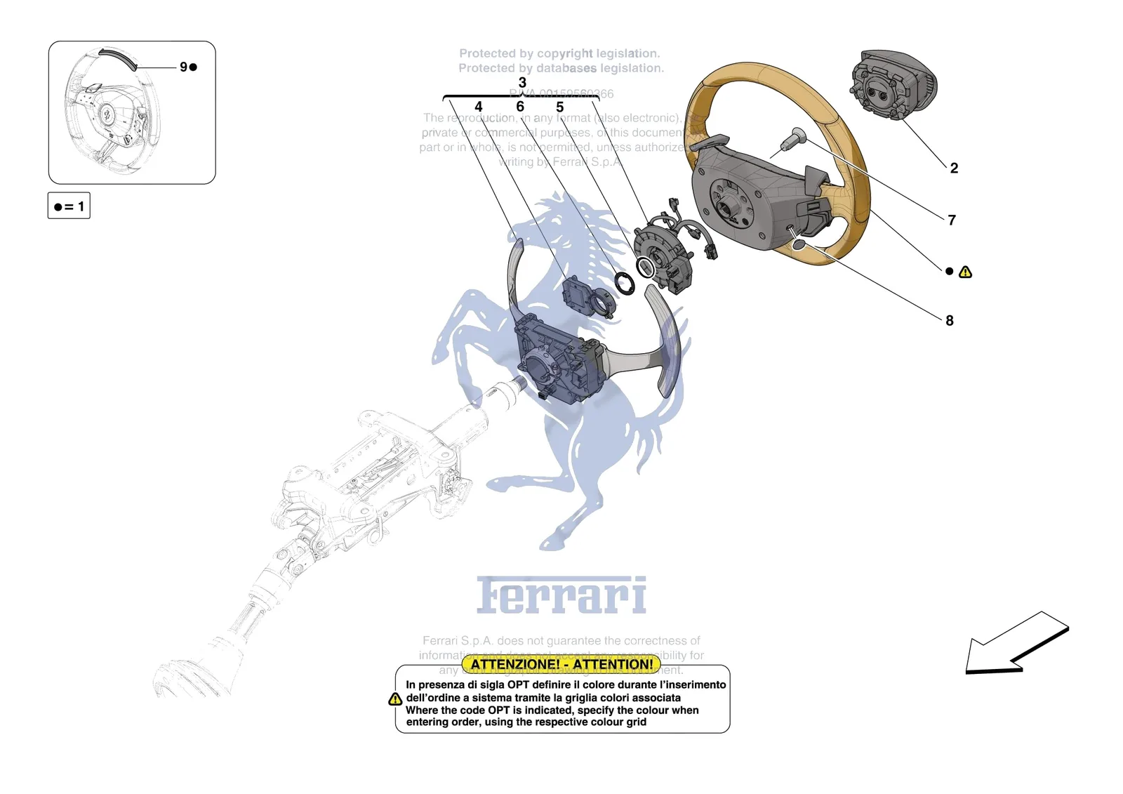 Ferrari SF90 Spider [MECHANICAL SYSTEM] - D.30.02 - STEERING WHEEL AND STEERING SYSTEM - STEERING WHEEL AND AIRBAG exploded diagram