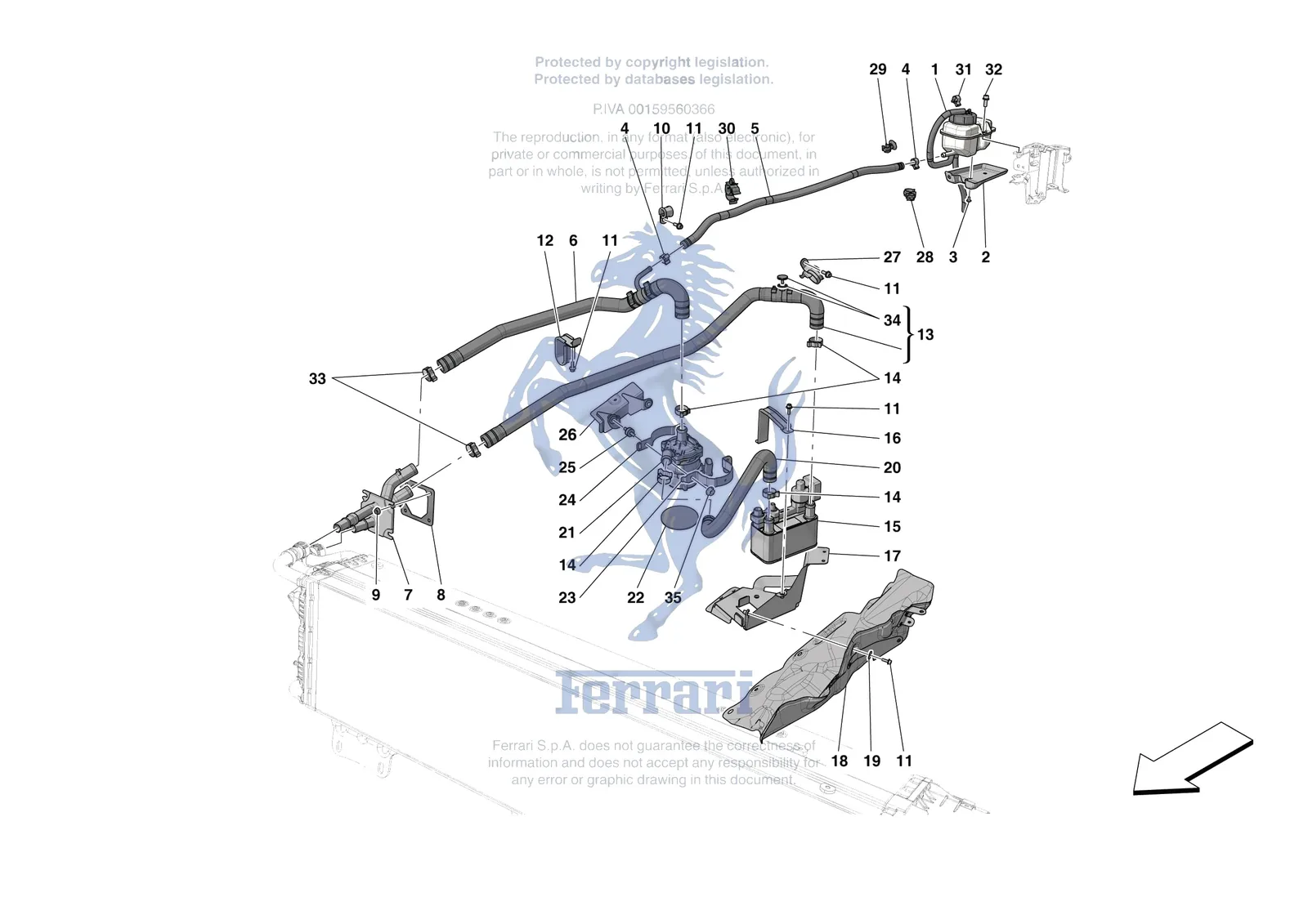 Ferrari SF90 Spider [MECHANICAL SYSTEM] - D.36 - HV BATTERY COOLING exploded diagram