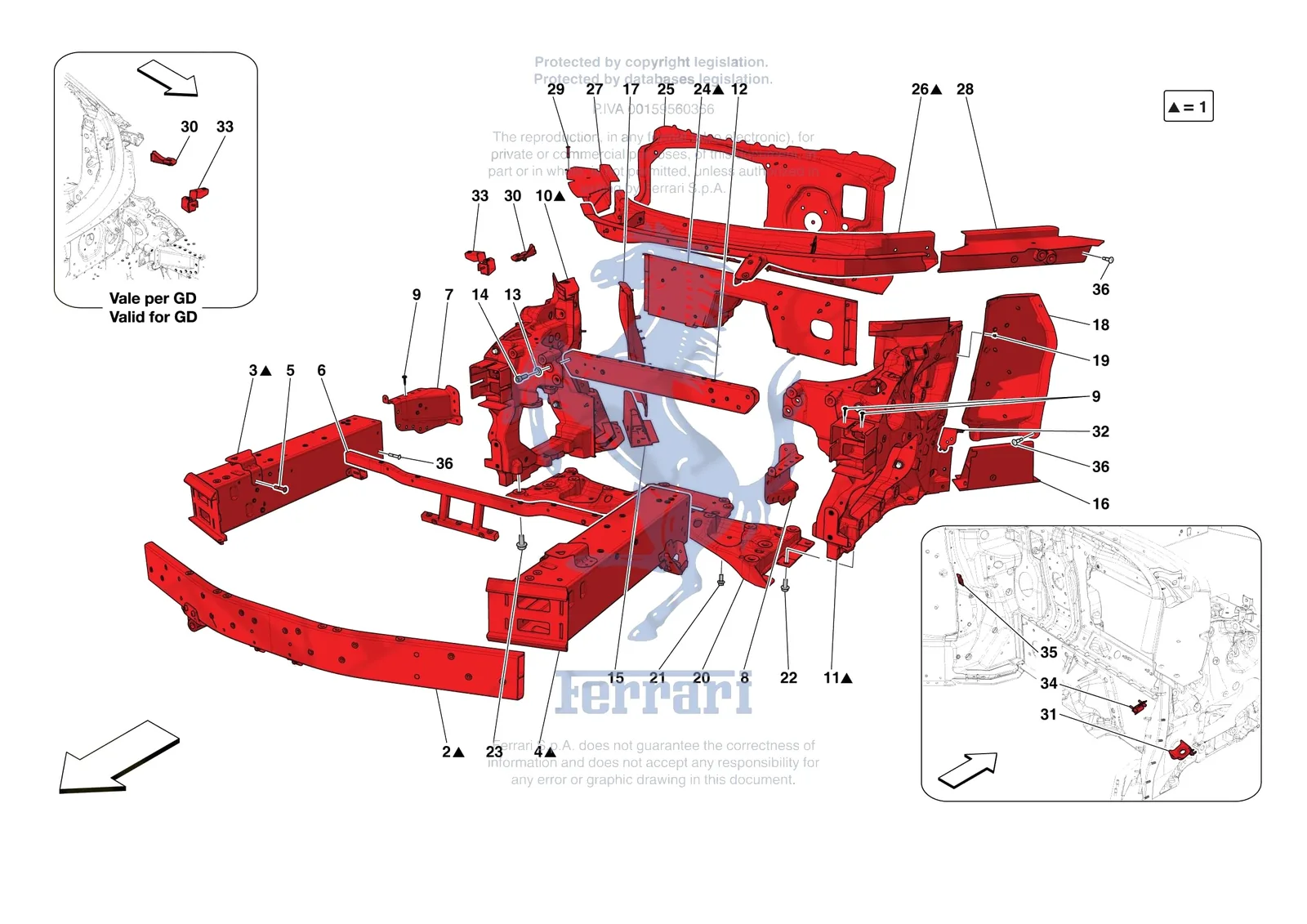 Ferrari SF90 Spider [VEHICLE TRIM] - E.01.01 - STRUCTURES AND ELEMENTS FRONT OF VEHICLE exploded diagram