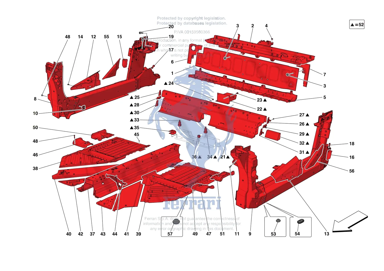 Ferrari SF90 Spider [VEHICLE TRIM] - E.01.02 - STRUCTURES AND ELEMENTS CENTRE OF VEHICLE exploded diagram