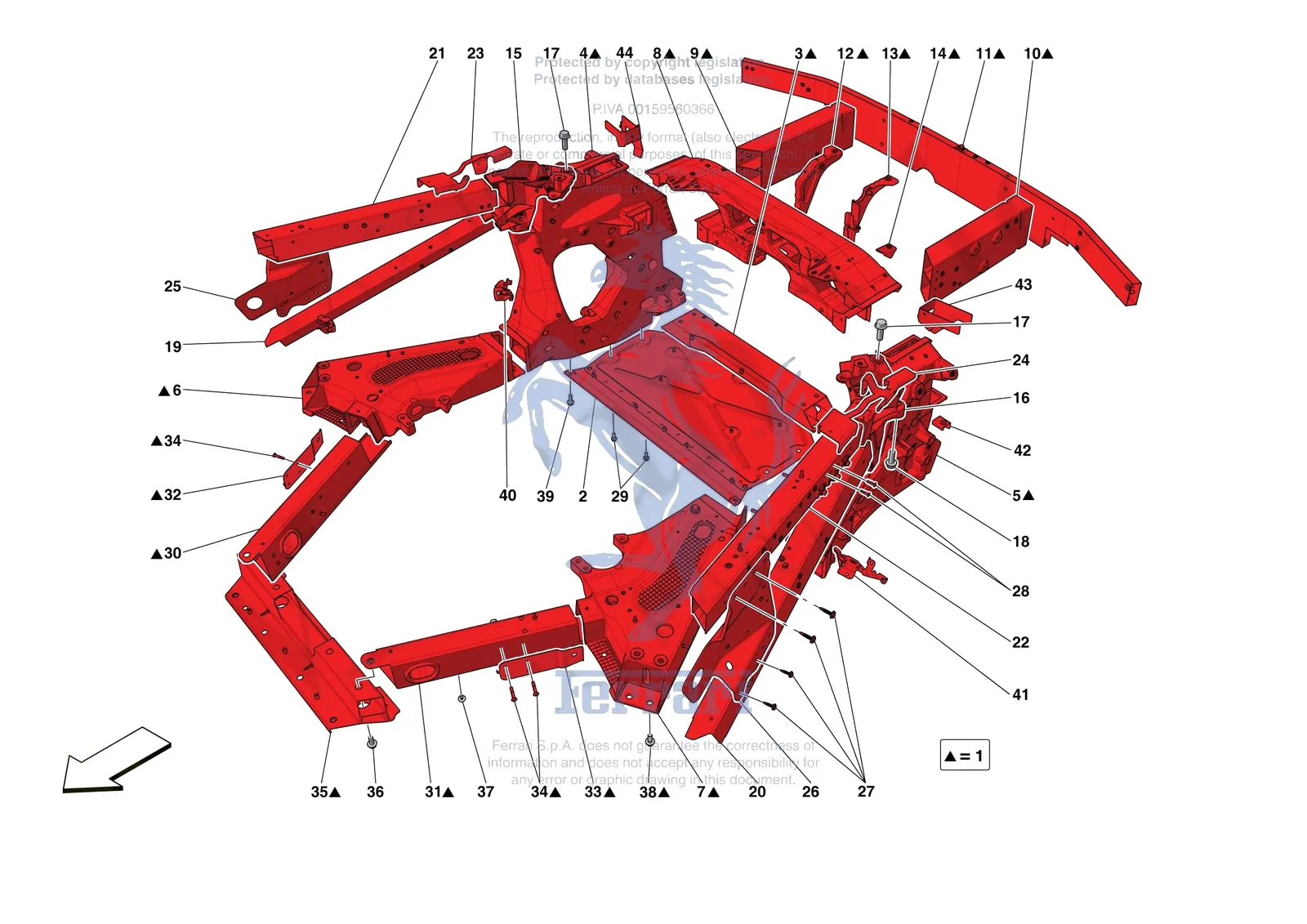 Ferrari SF90 Spider [VEHICLE TRIM] - E.01.03 - STRUCTURES AND ELEMENTS REAR OF VEHICLE exploded diagram